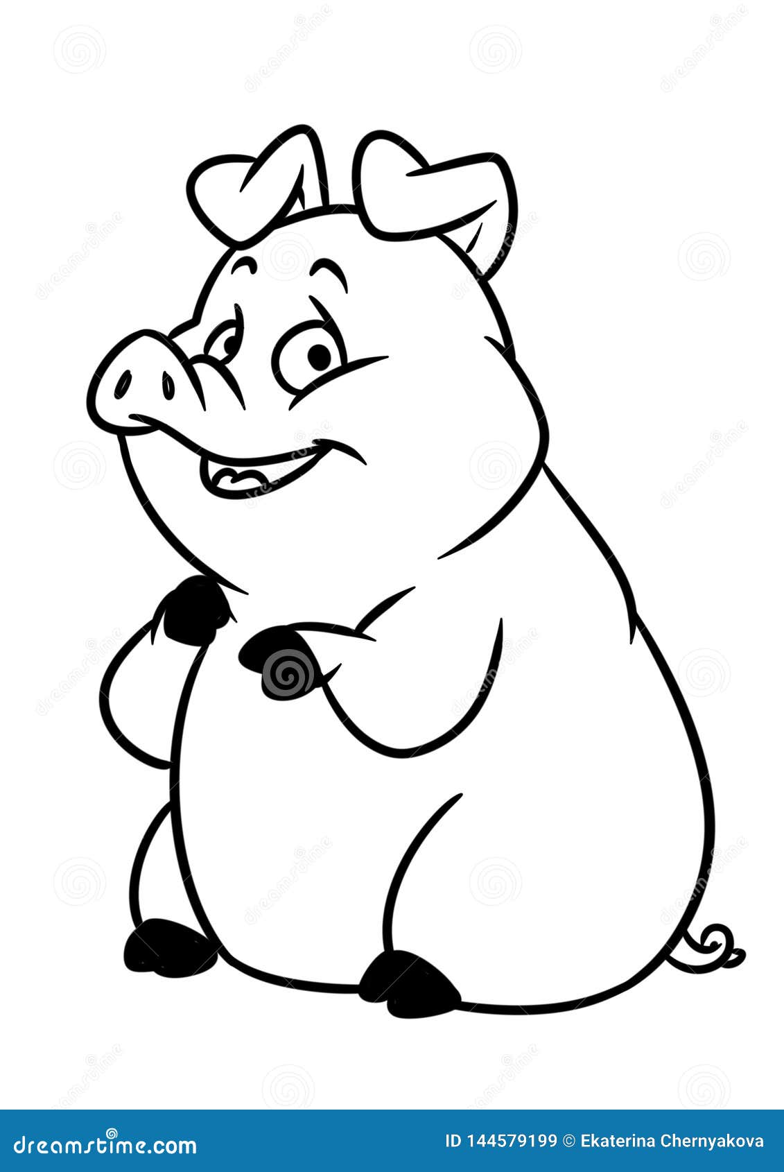 Fat Pig Cartoon Illustration Coloring Page Stock Illustration