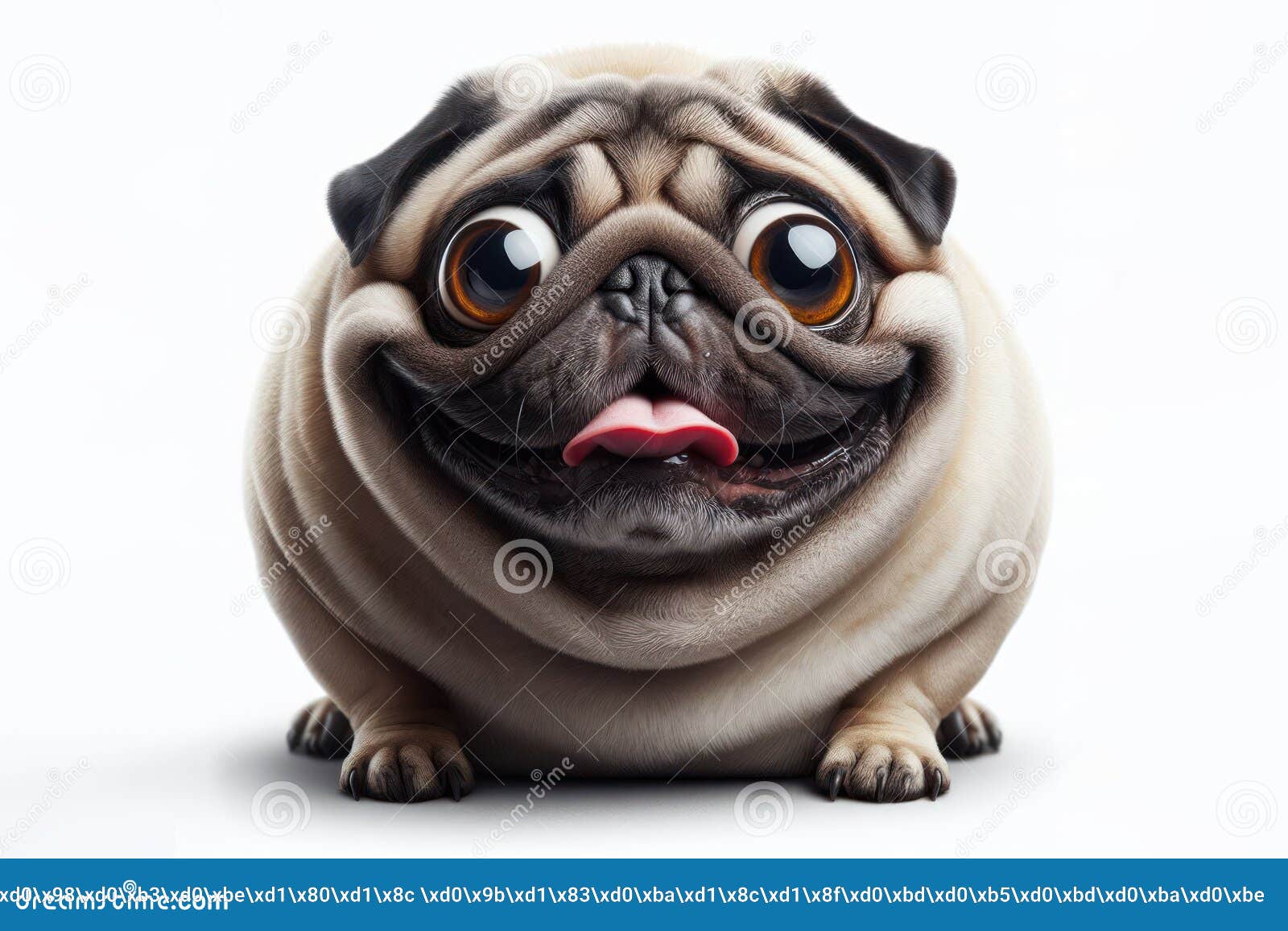 Fat Pug Dog with Bulging Eyes and Crazy Face Isolated on Solid White