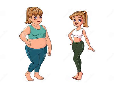 Fat and skinny girl stock vector. Illustration of fitness - 216262697