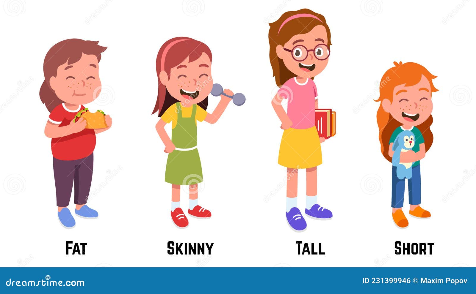 fat, skinny, tall, short girls characters set
