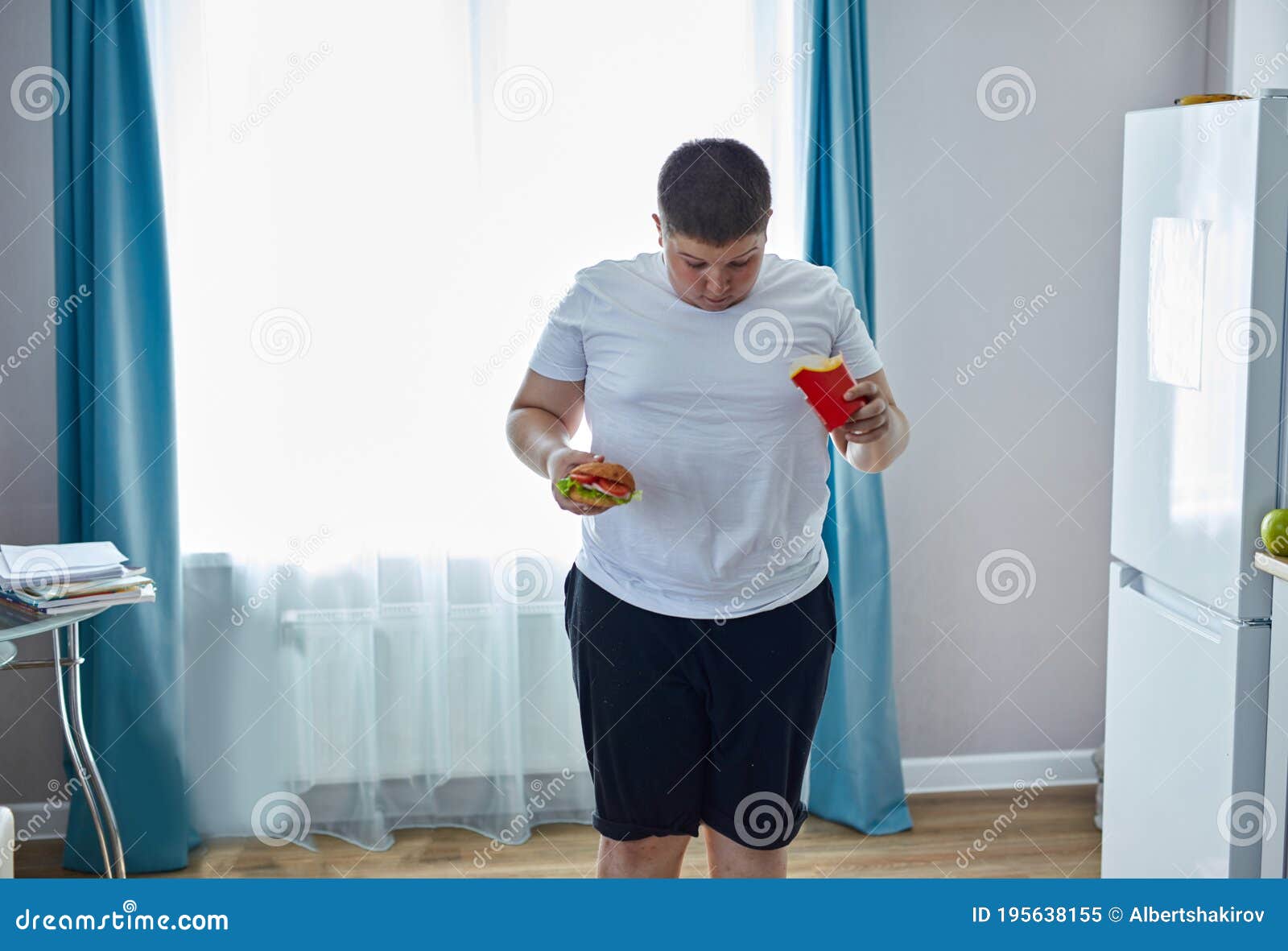 Fat Teen Boy Check His Weight On Scales Stock Image Image Of Measure
