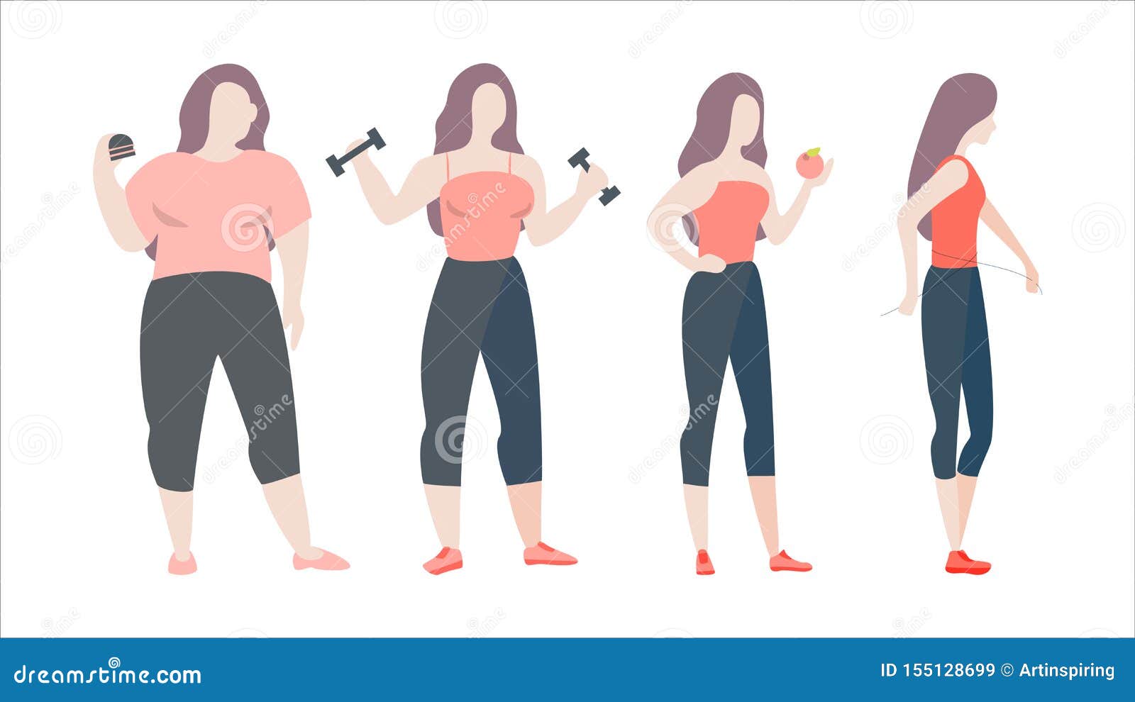 From Fat To Fit Concept. Woman with Obesity Stock Vector - Illustration of  active, slim: 155128699