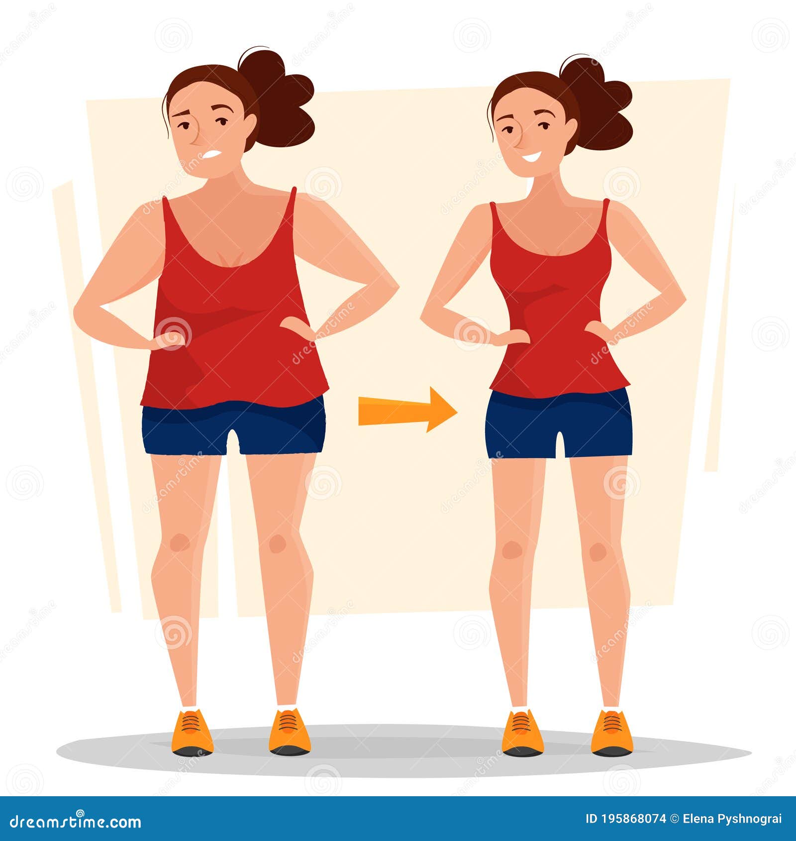 Fat Woman Becomes Thin in Gym. Girl before and after Training Stock Vector  - Illustration of design, runner: 195868074