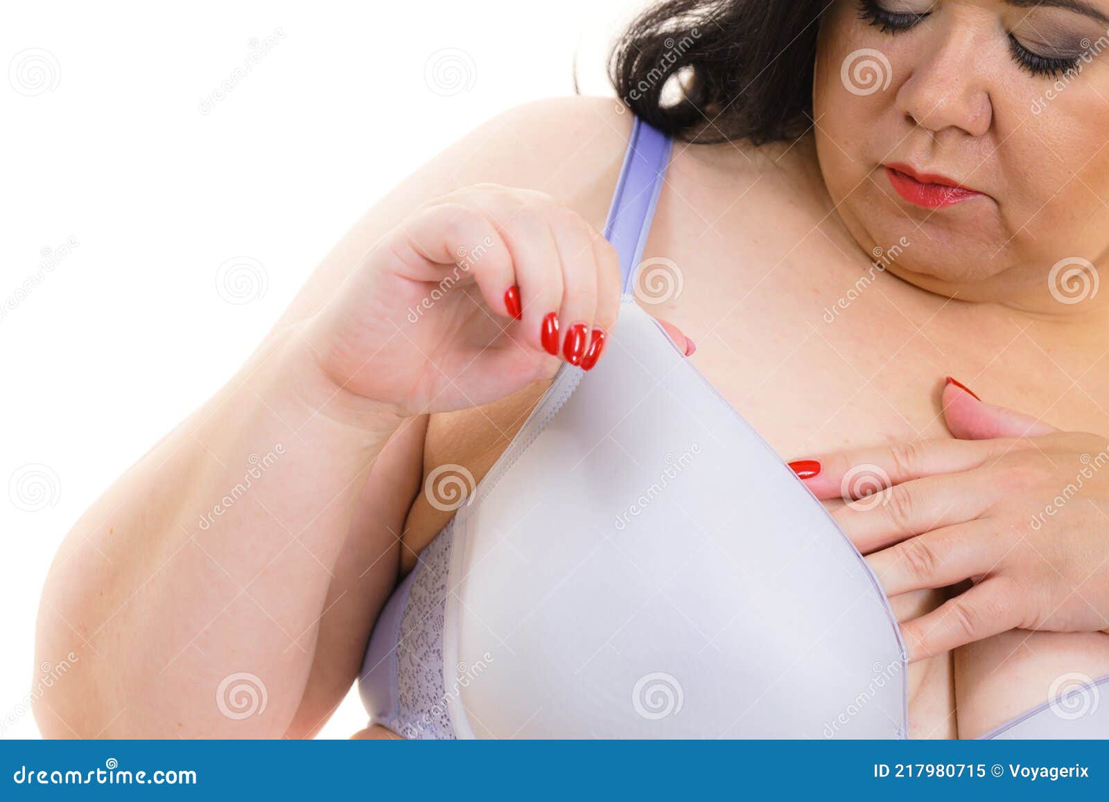 Fat Woman Big Breast Wearing Bra Stock Image - Image of touching