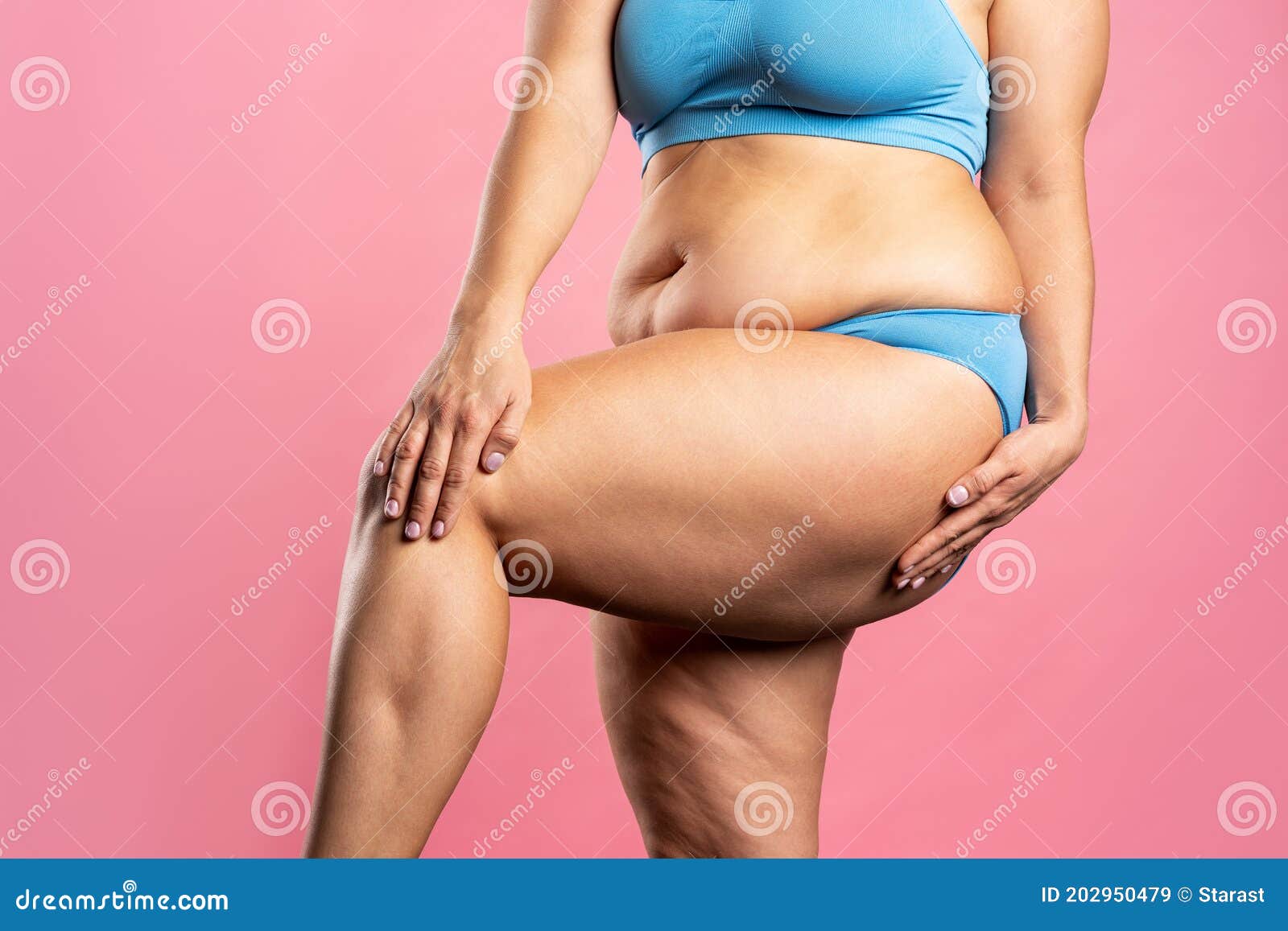 Close up of slim fit healthy girl in blue panties Stock Photo
