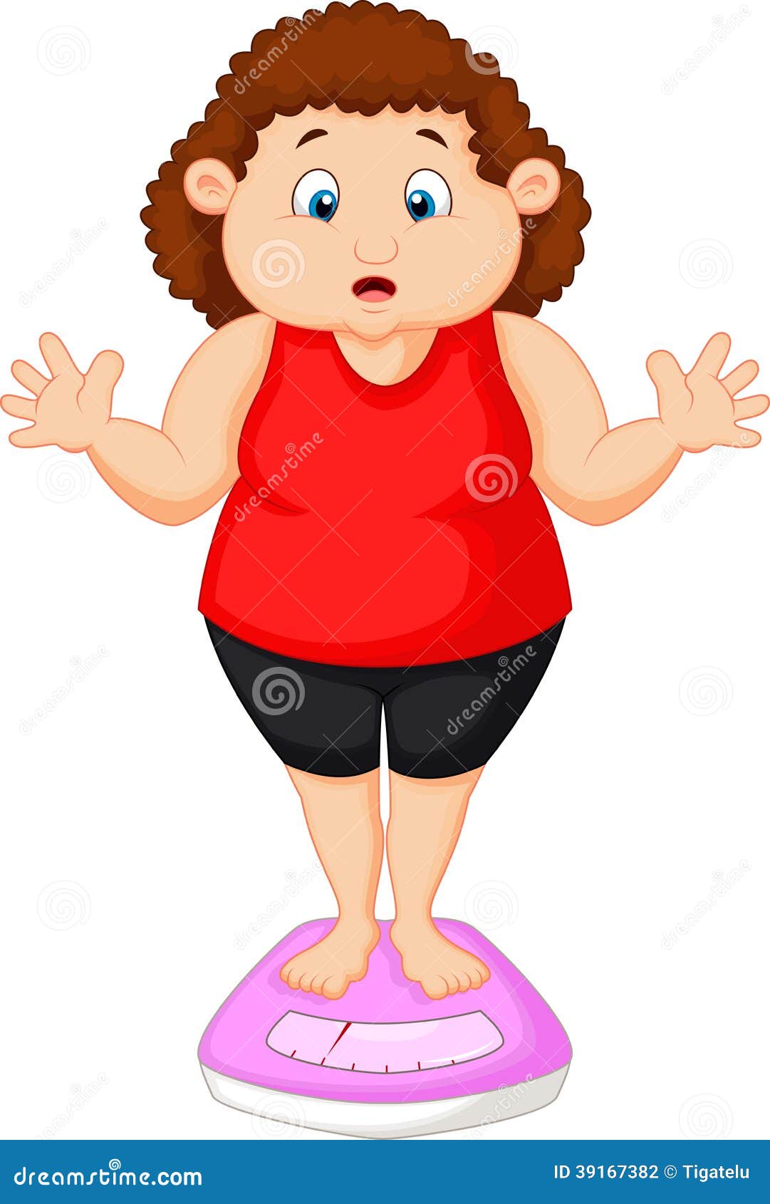 Fat Woman Cartoon Very Worried With Her Weight Stock Vector - Image