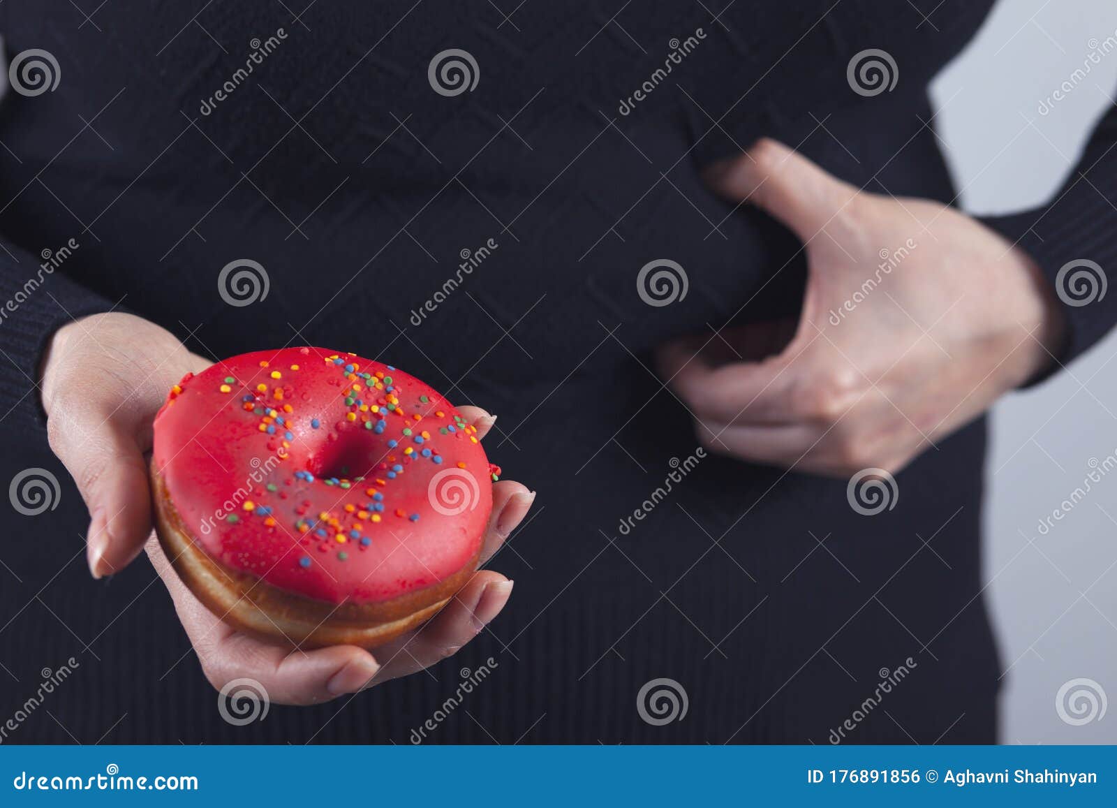 Fat Woman Hand Donut Stock Photo Image Of Unhealthy 176891856