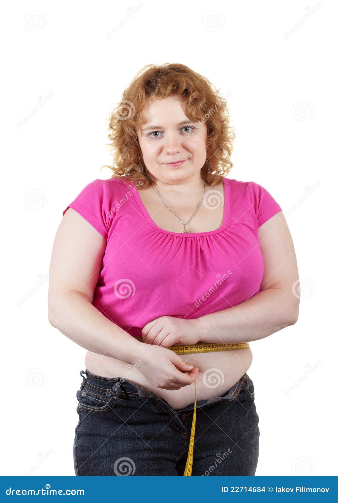 Fat Woman Measuring Waist With Tape Measure Stock Photo - Image of