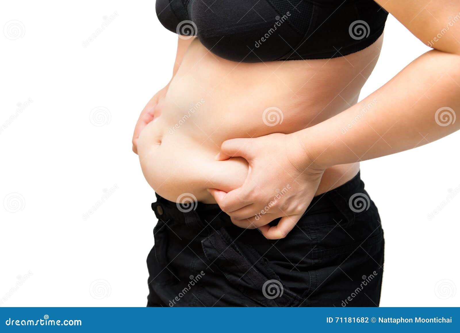 Woman Squeeze Belly Fat Wearing Black Underwear Bra and Pant on Stock Image  - Image of asian, obese: 56280543