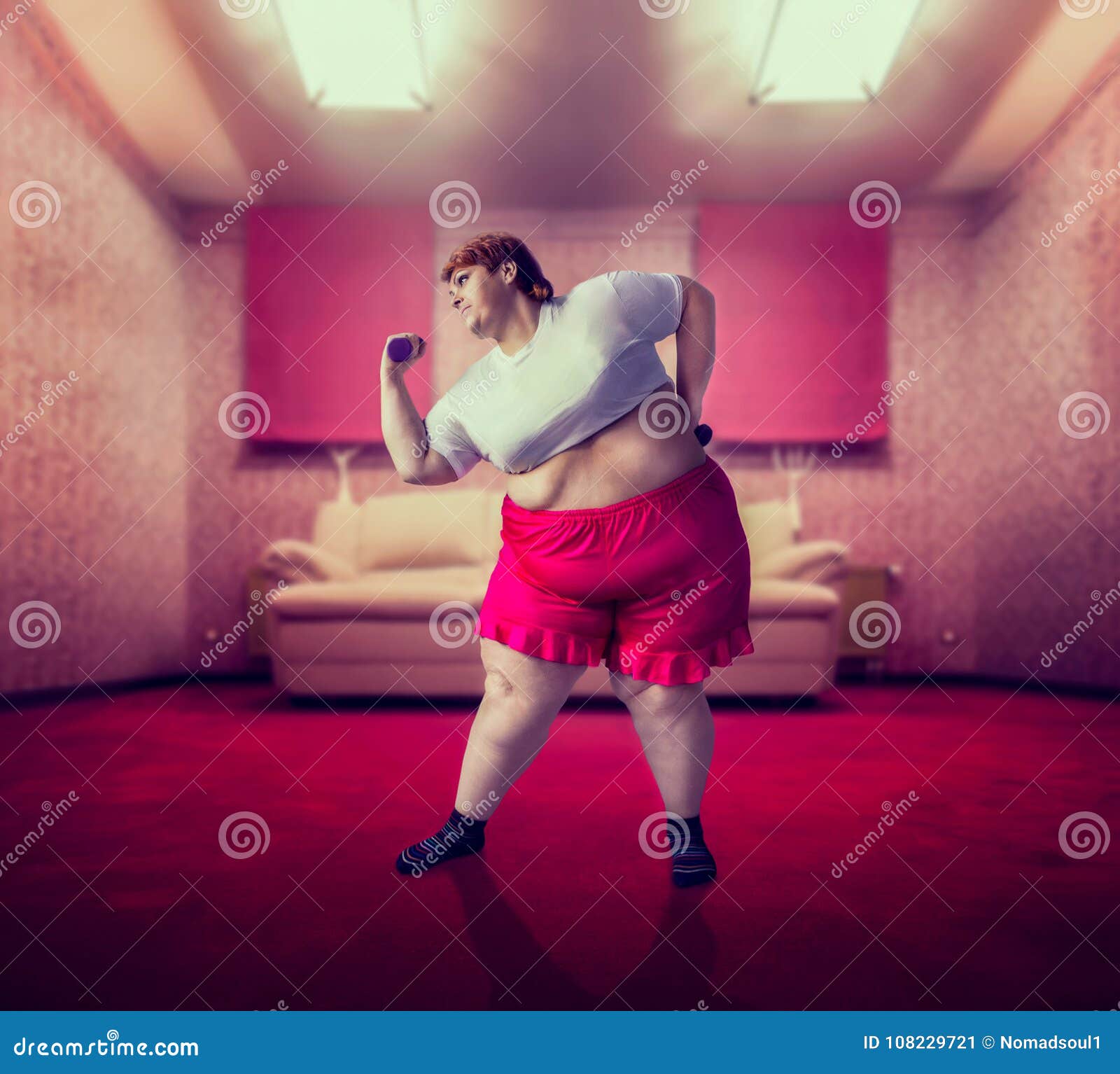 Fat Woman On Training Fight Against Obesity Stock Image Image Of