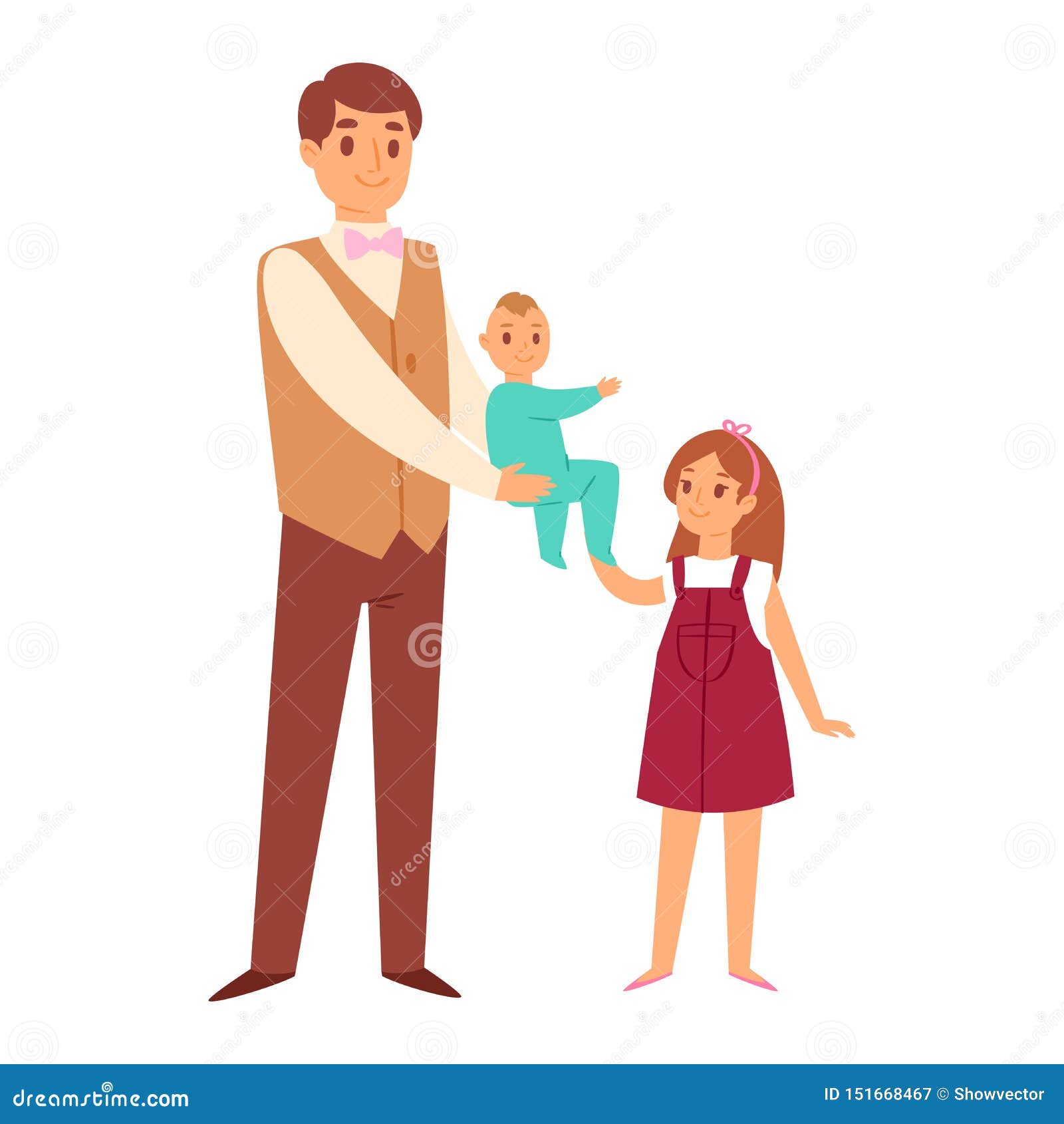 Download Father Carrying Daughter Twins And Sisters Kids Together Vector Character Relationship. Happy ...