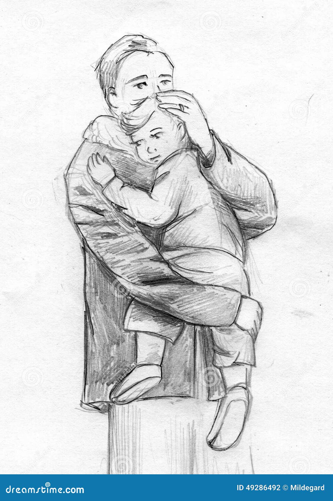 Father and Child Pencil Sketch Stock Illustration - Illustration of