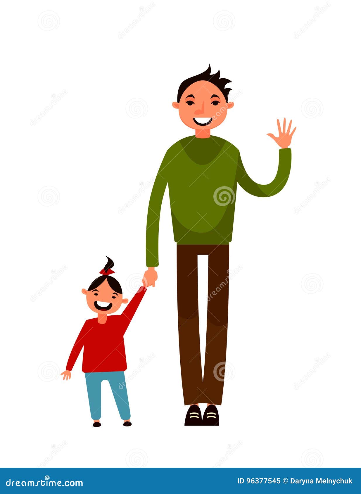 Father and Daughter. Cartoon Character. Vector Illustration. Flat