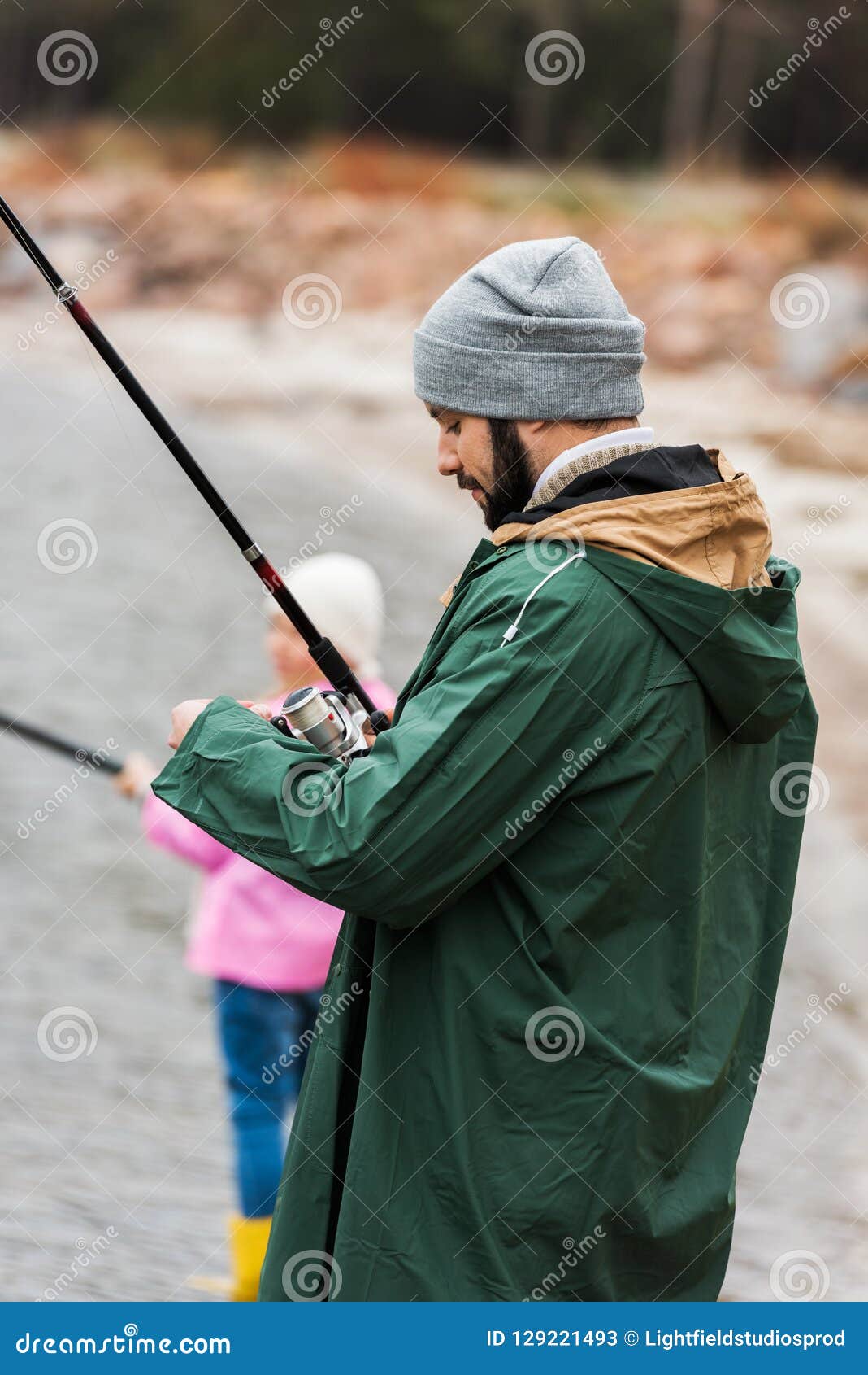 Download Father And Daughter Fishing Together On Cold Stock Image ...