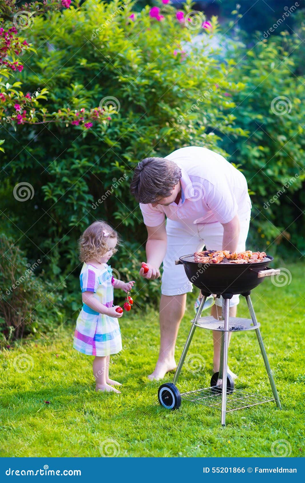 Father And Daughter Grilling Meat Stock Photo Image Of Dinner