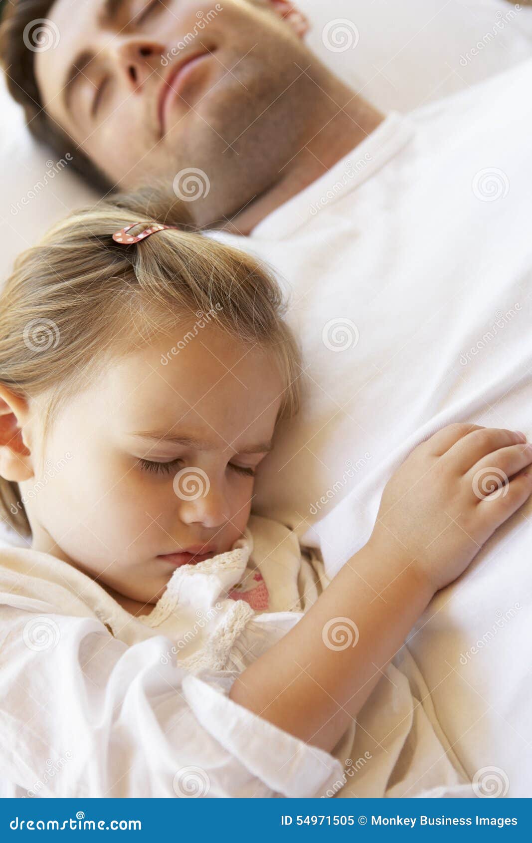 Father and Daughter Sleeping in Bed Stock Image Image of love