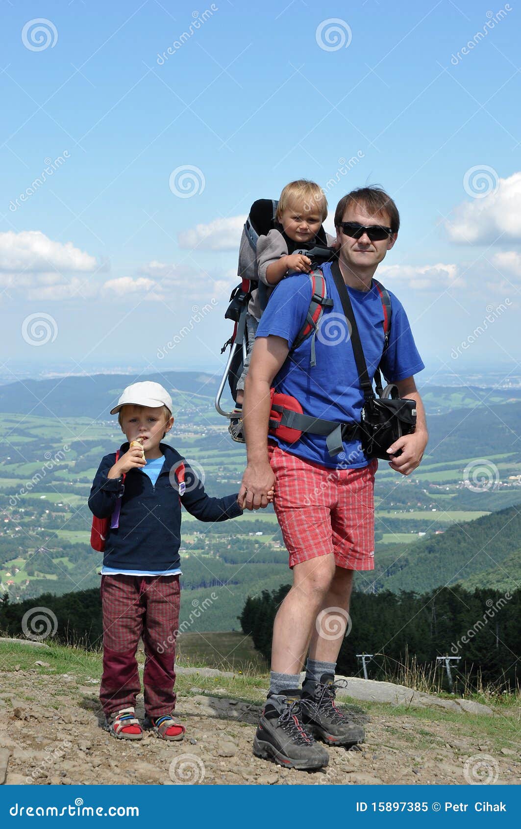 Father Hiking with Children Stock Image Image of together, father
