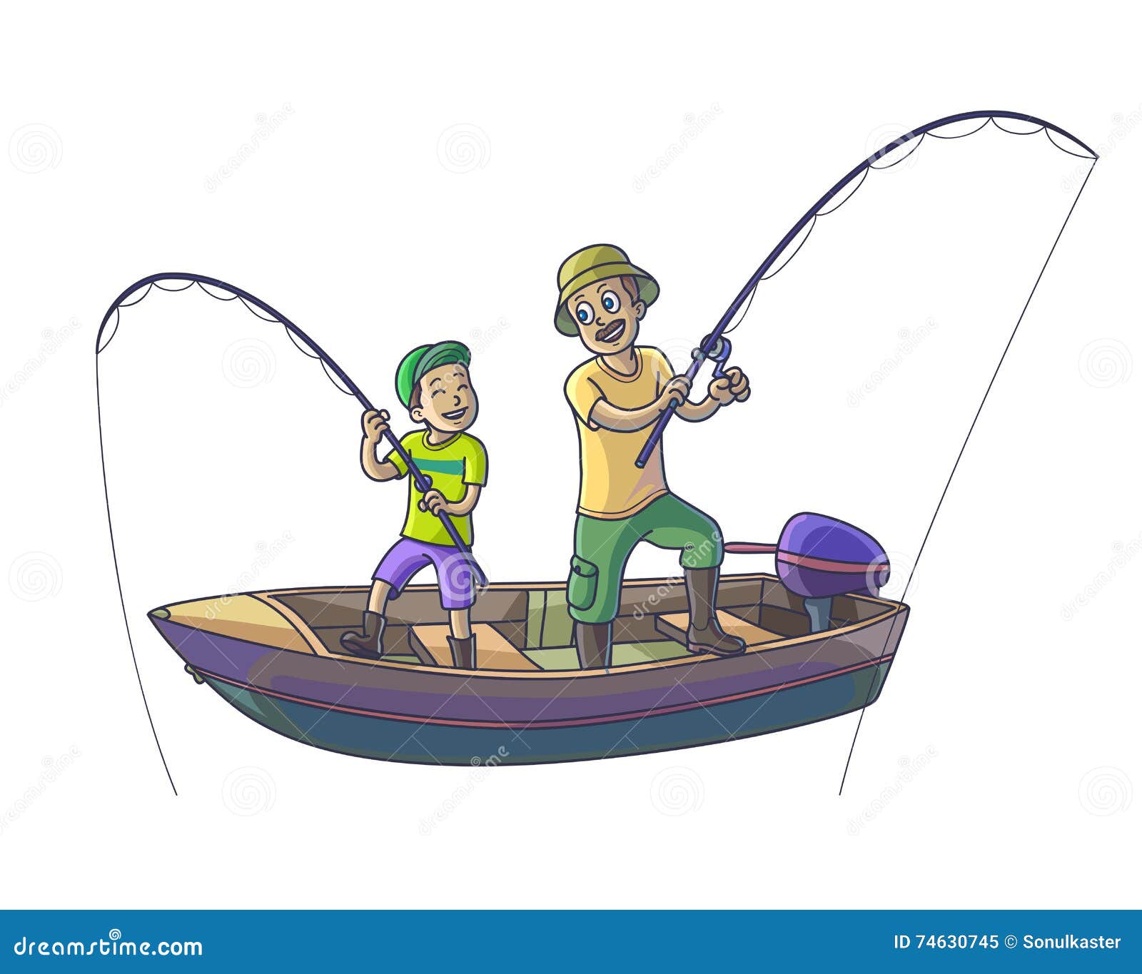 Download Father With His Son Are Fishing With Boat. Stock Vector ...