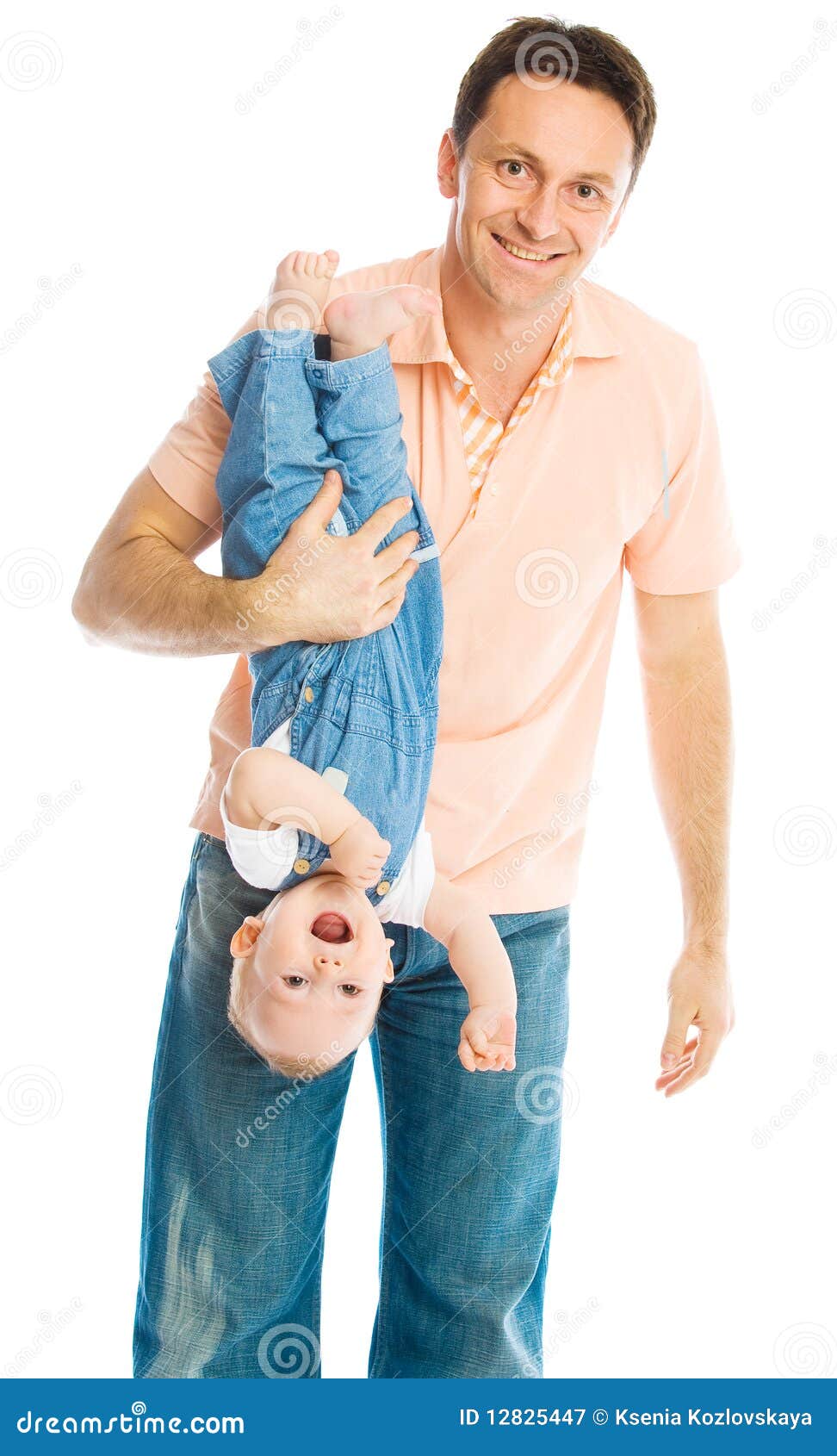 Father Holding His Baby Upside Down Stock Image Image of happy