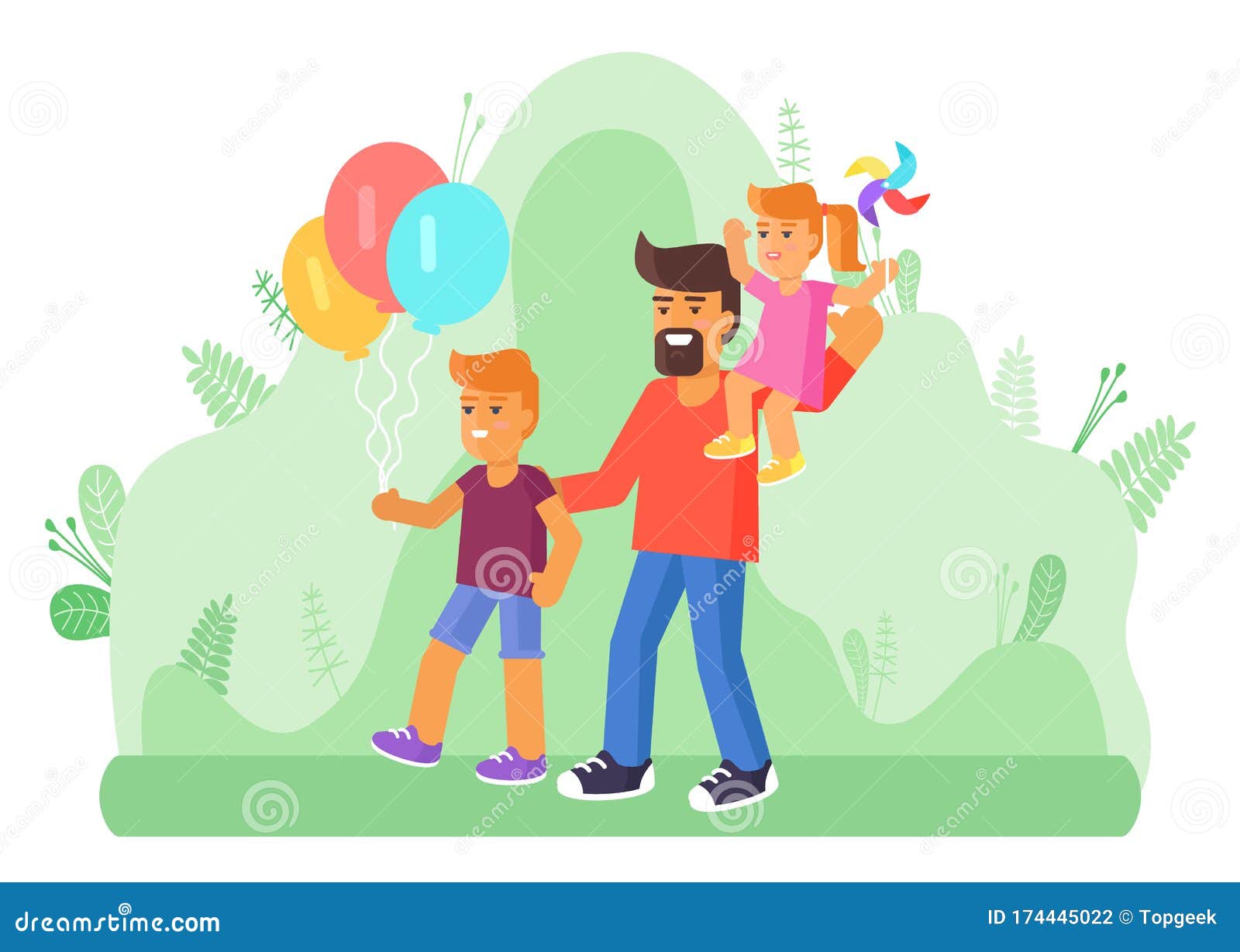 Download Father With Two Children Walking Outdoors Vector Stock ...