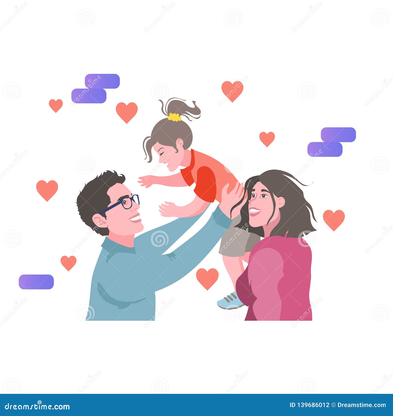 Father, Mother, and Daughter. Father Holds Family. Vector Illustration in Cartoon Style Stock Vector - Illustration of design, background: 139686012 Father, Mother, and Daughter. Father Holds Family. Vector Illustration in Cartoon Style Stock Vector - Illustration of design, background: 139686012