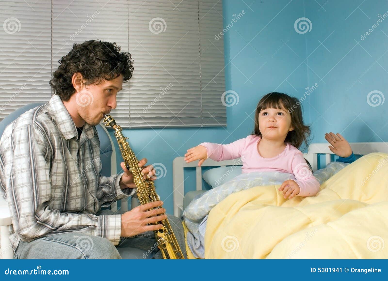 Father Playing Saxophone for ChildrenHorizontal Stock Image Image of