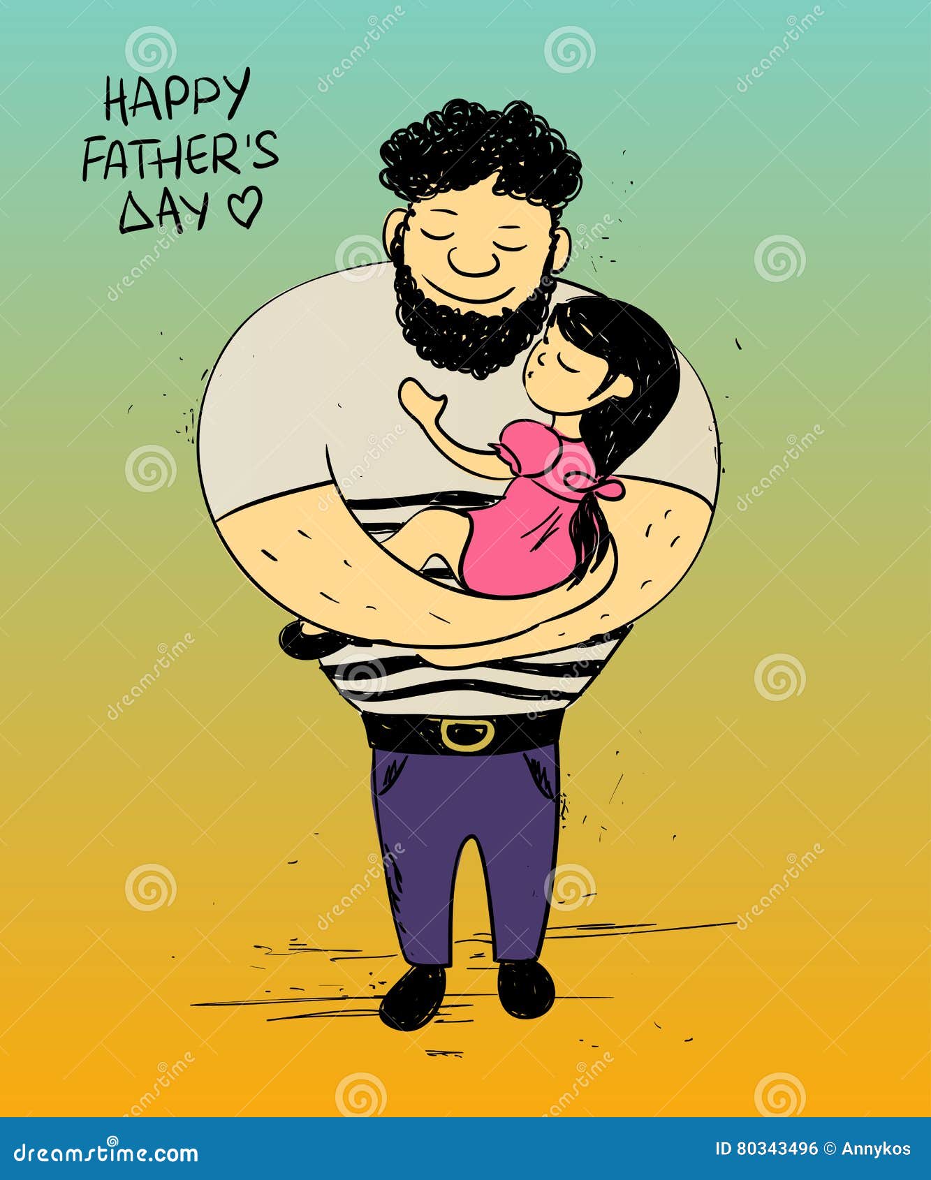 Father`s Day Card with Little Daughter Hugging Dad. Stock Vector -  Illustration of cute, baby: 80343496