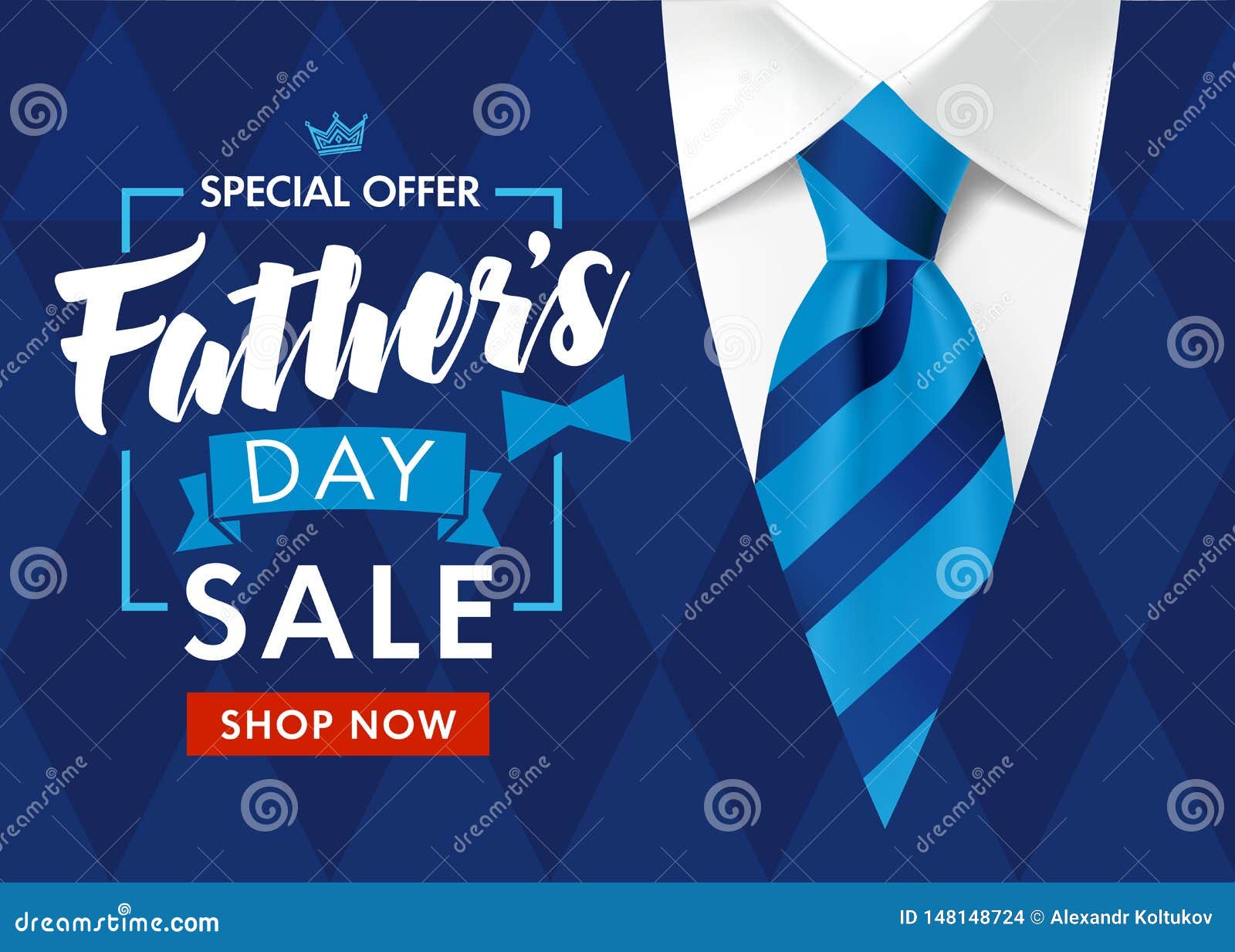father`s day sale promotion poster or banner with striped blue tie and men`s sweater