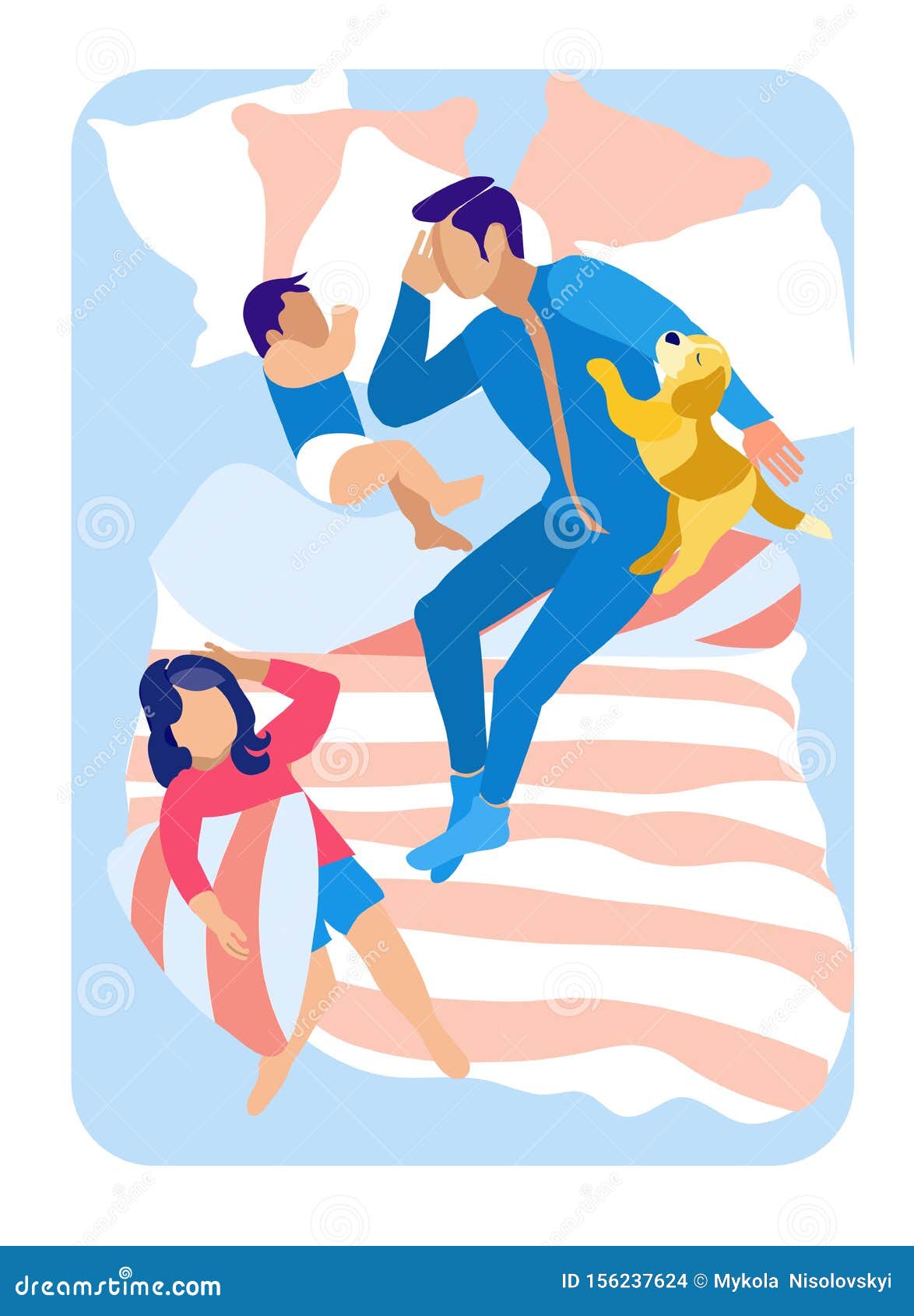 Father Sleeping with Kids and Dog Flat Cartoon Stock Vector ...