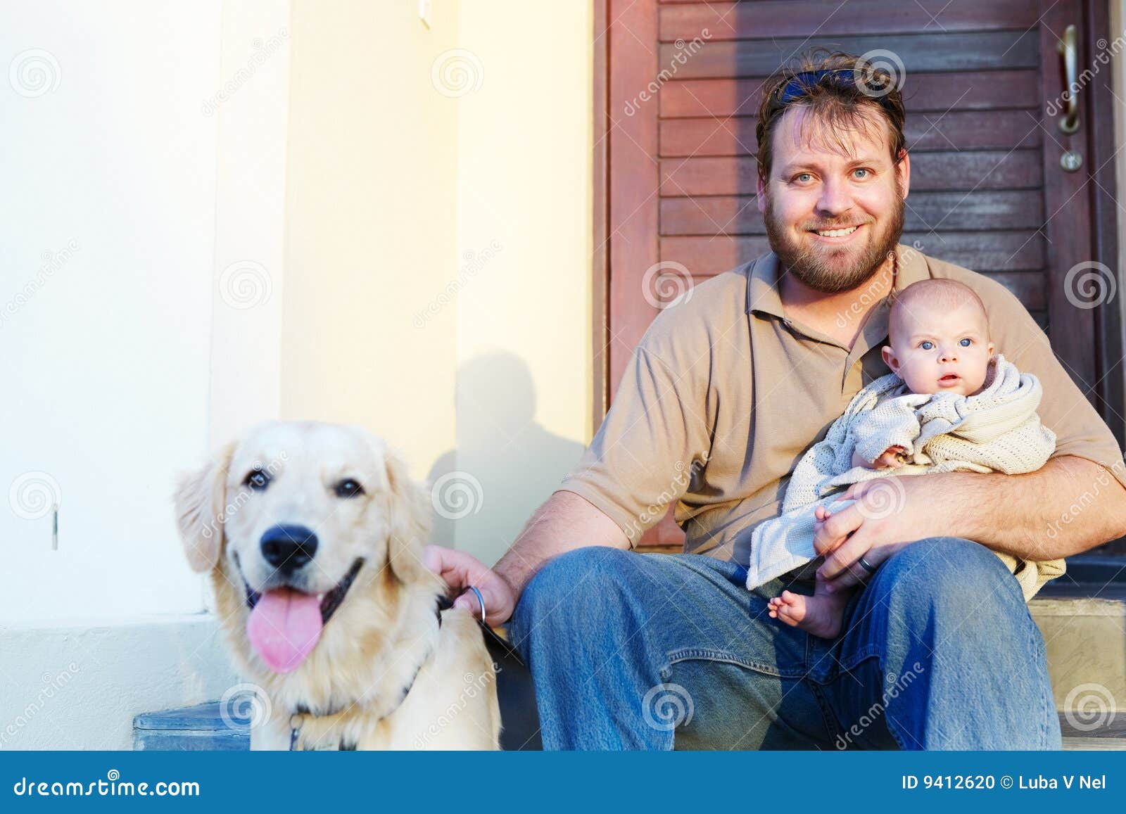 Father, Son And Dog Stock Photo Image 9412620