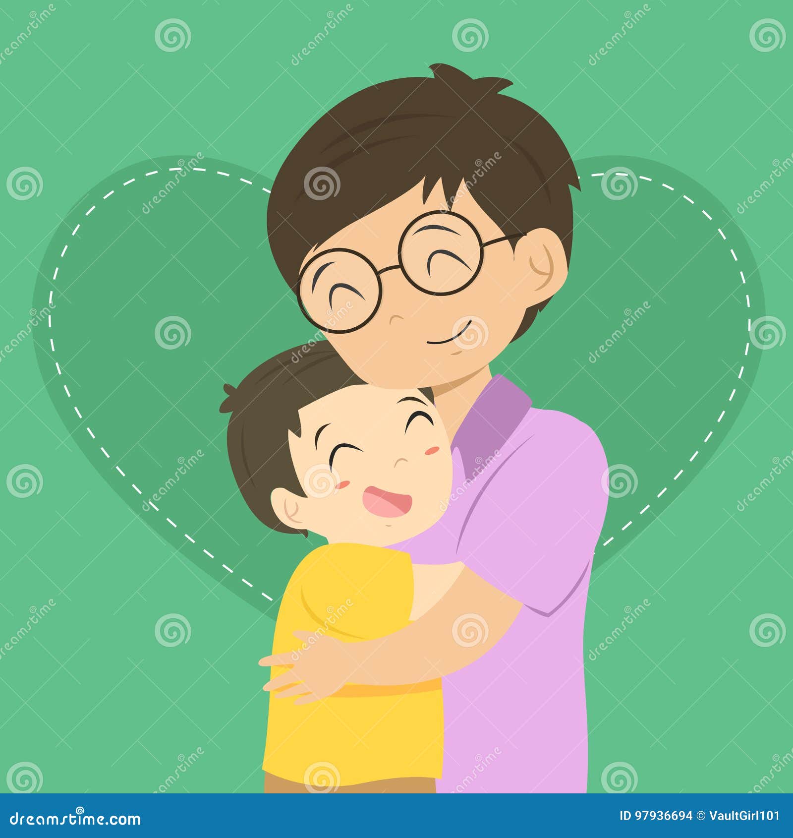 father and son hugging cartoon