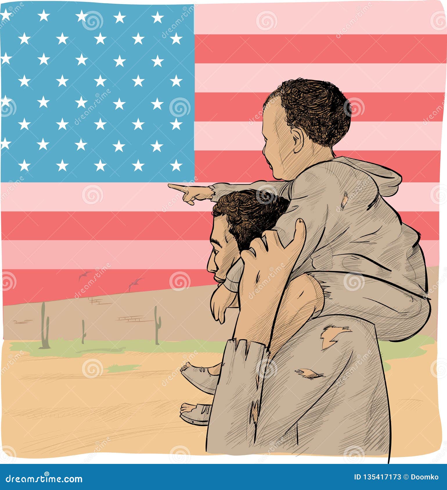 Father and son immigrant stock vector. Illustration of poor 135417173