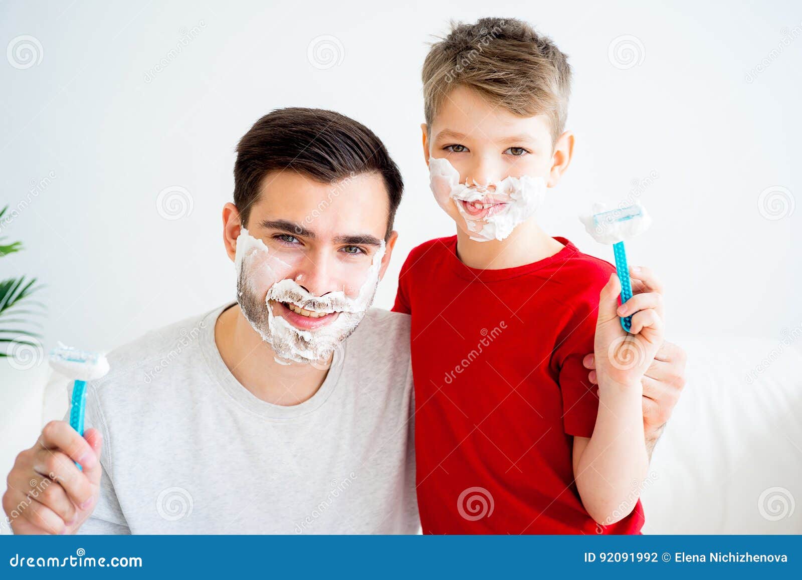 Father and son shaving stock photo. Image of foam, cute 92091992