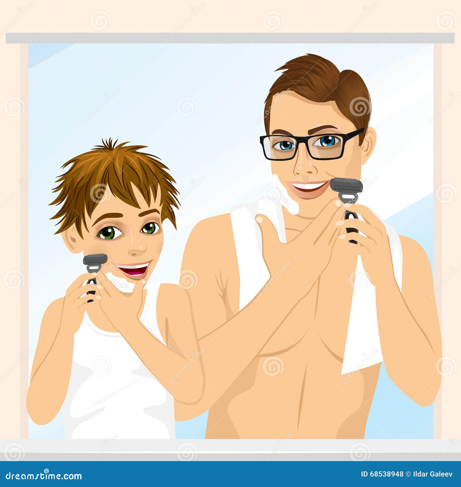 Father and Son Shaving Together Stock Vector Illustration of teaching