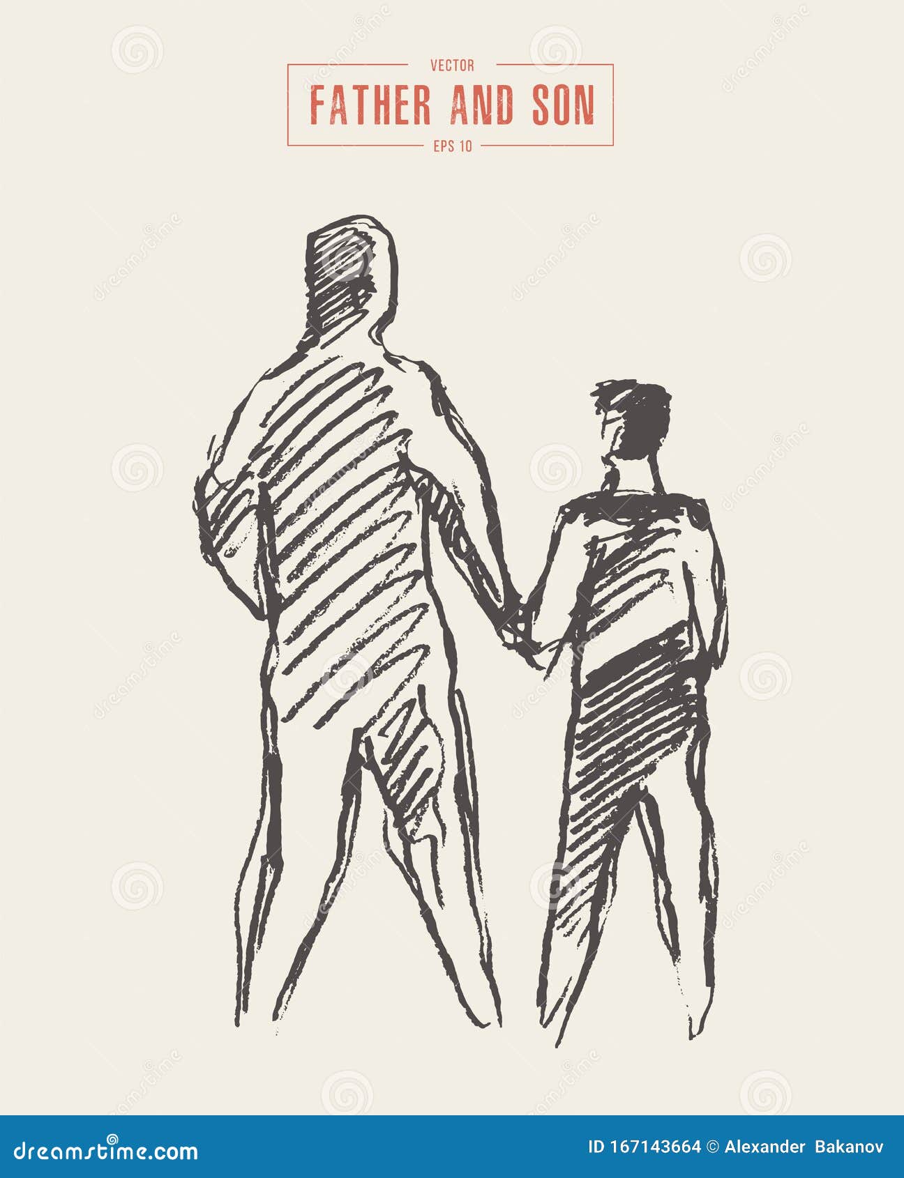 Download Father And Son Walking Together Draw Vector Sketch Stock ...