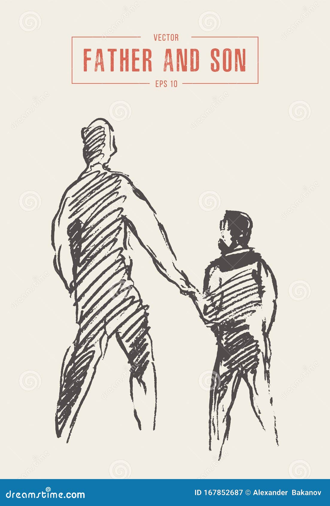 Download Father And Son Walking Together Draw Vector Sketch Stock Vector - Illustration of child, hand ...