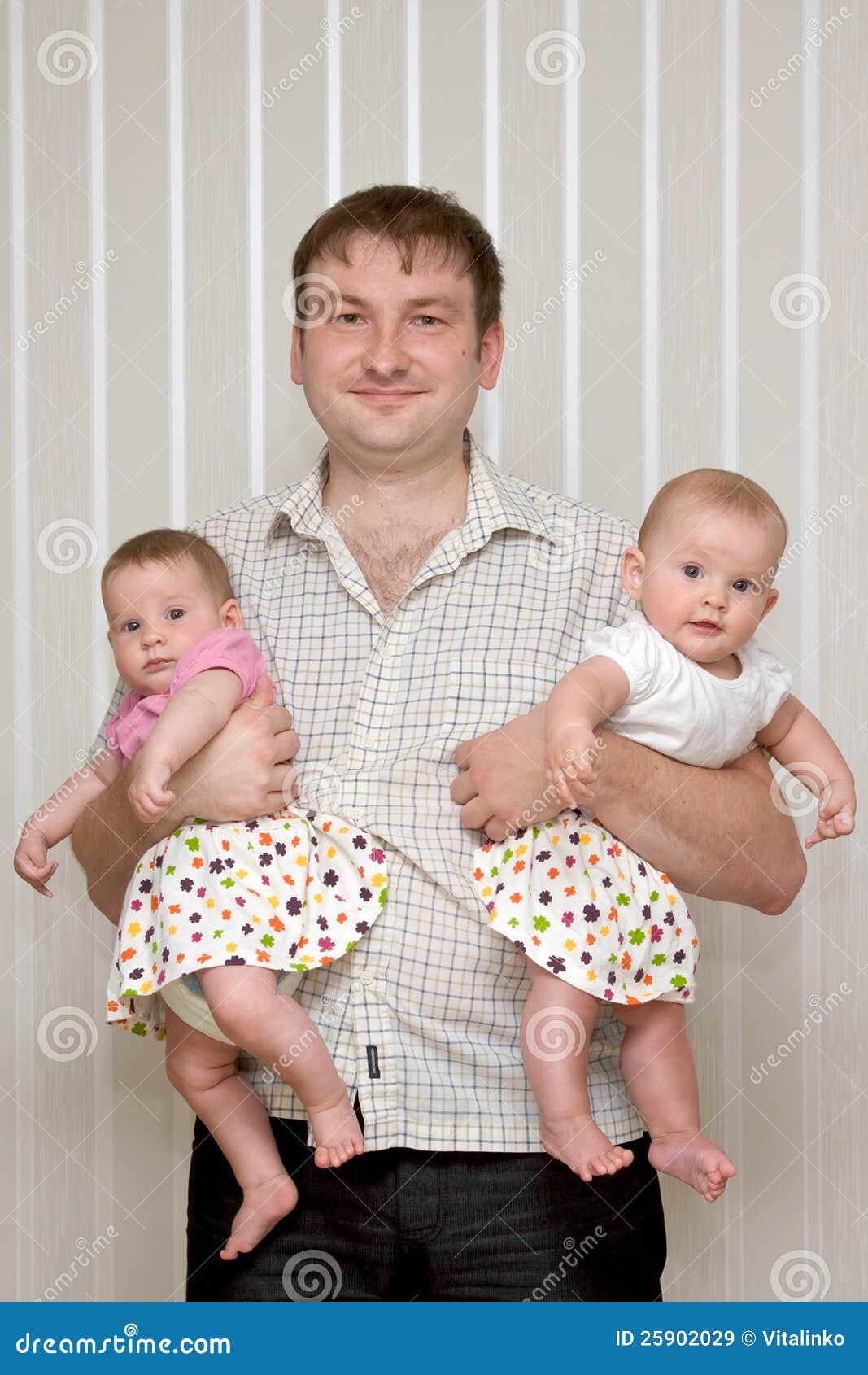 Download Father With Two Lovely Twins Stock Image - Image of ...