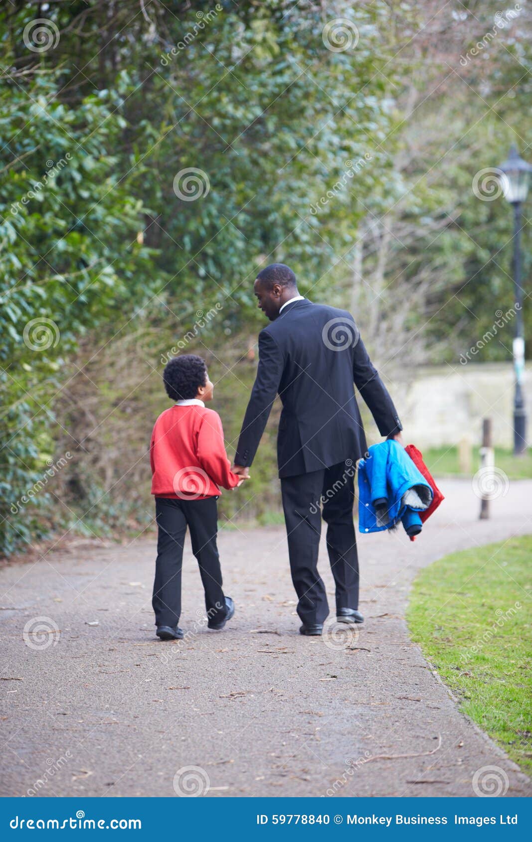Father Walking Son To School Along Path Stock Photo Image of pupil