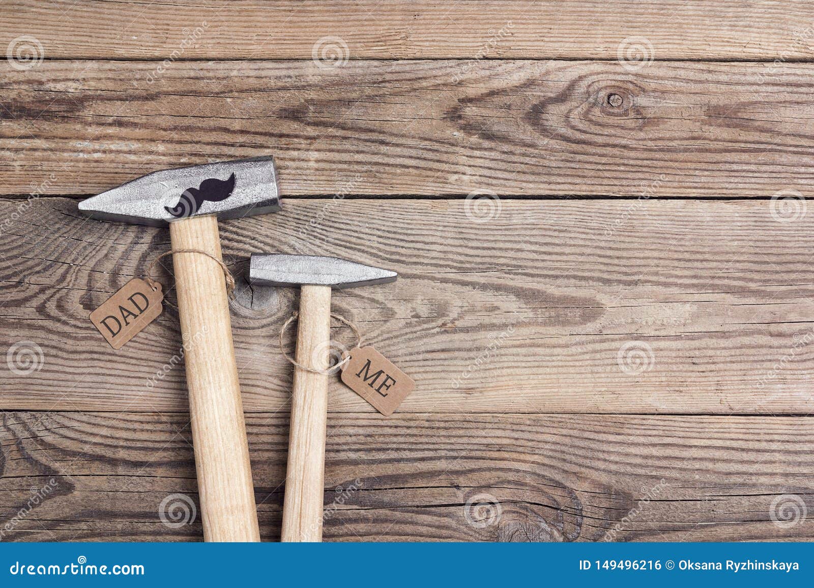 Fathers Day Background with Dad- Hammer and Son Hammer Stock Photo of masculine: 149496216