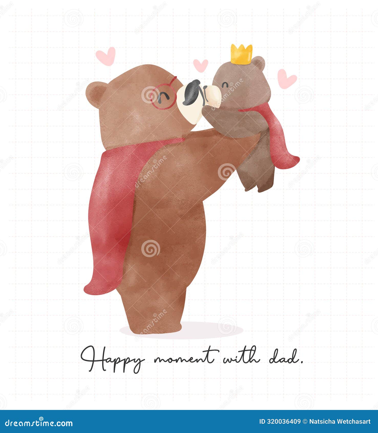 Fathers Day Bear Watercolor Daddy Bear Cudle Baby Heartwarming Moment