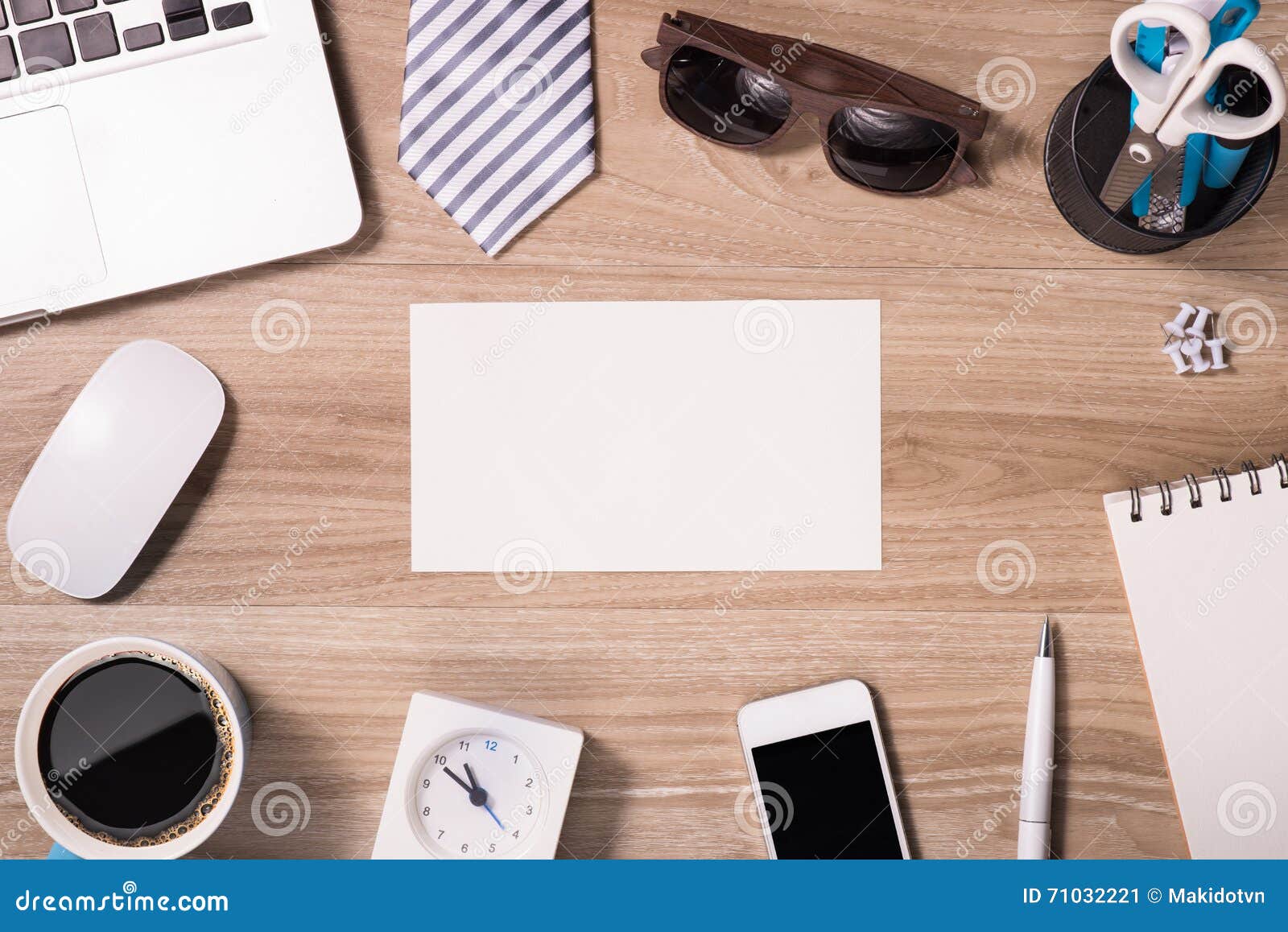 Fathers Day Composition Office Desk. Studio Shot on Wooden Background