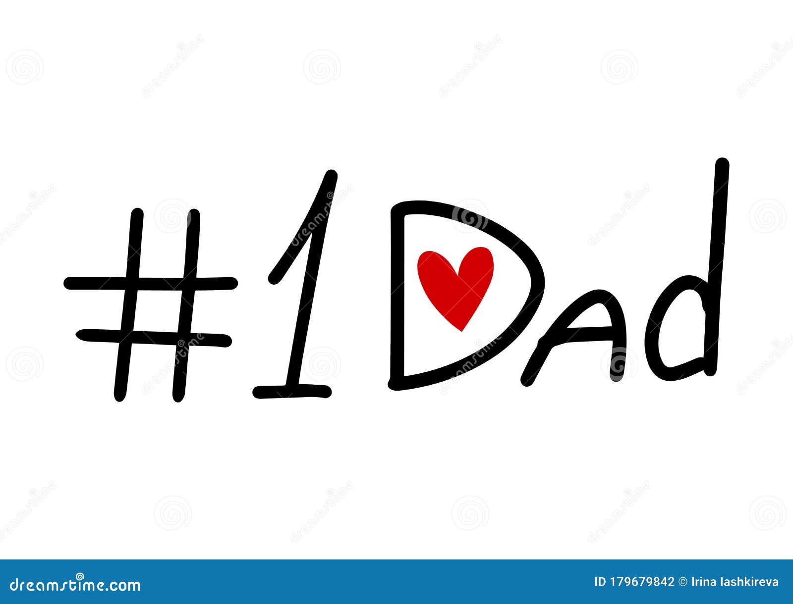 fathers day doodle print dad number one inscription isolated on white background stock