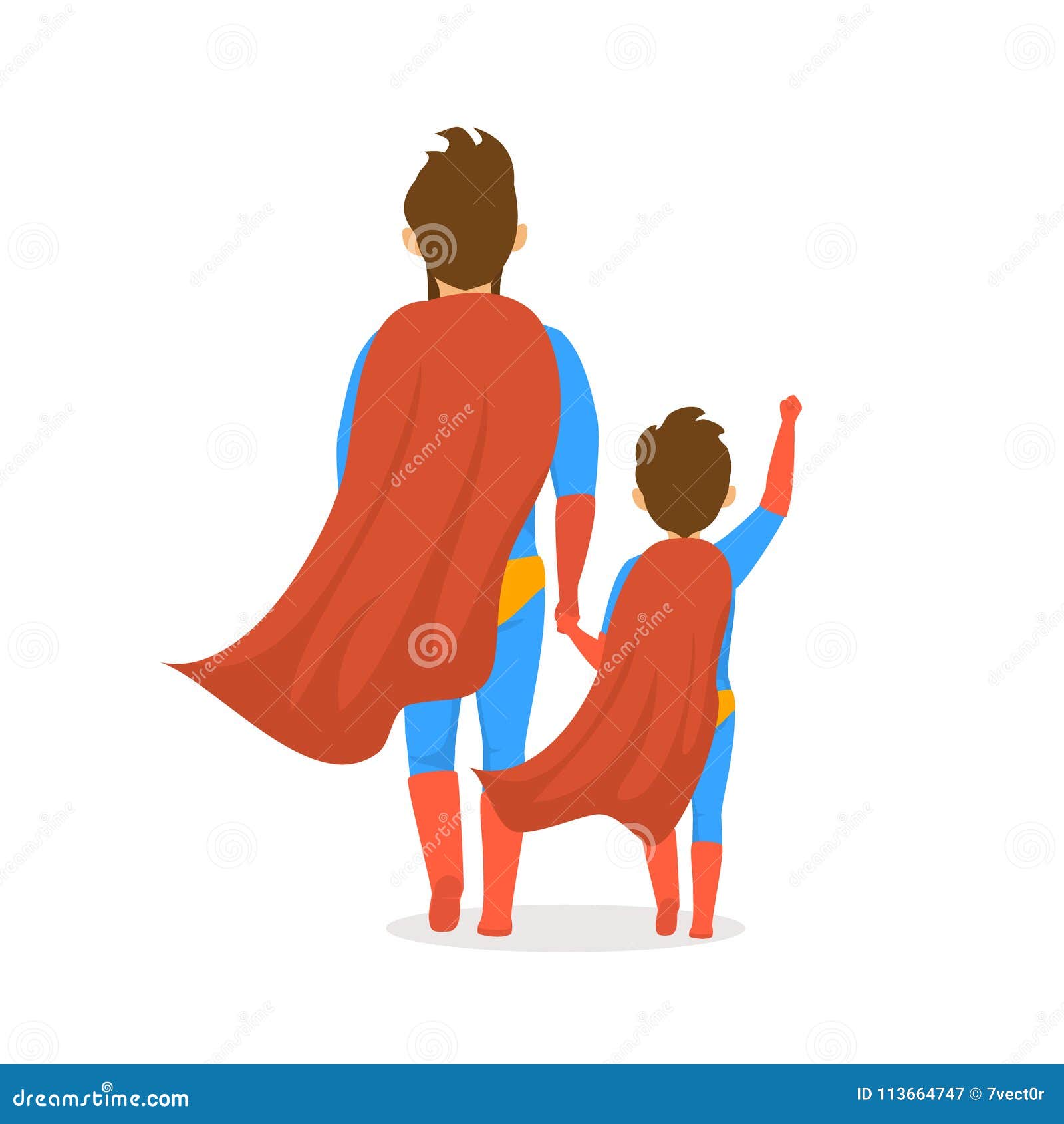 Fathers Day Isolated Vector Illustration Cartoon Backside View Scene with  Dad and Son Dressed in Superhero Costumes Walking Togeth Stock Vector -  Illustration of background, fathers: 113664747