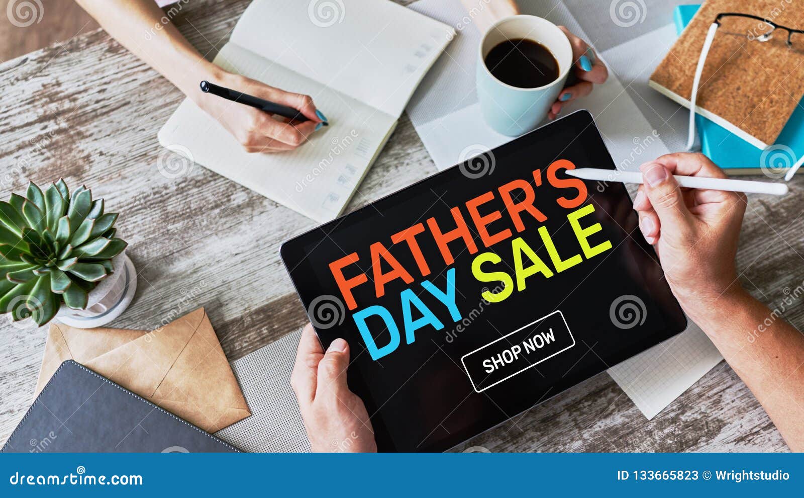 Fathers Day Sale Banner on Mobile Device Screen. Online Shopping and