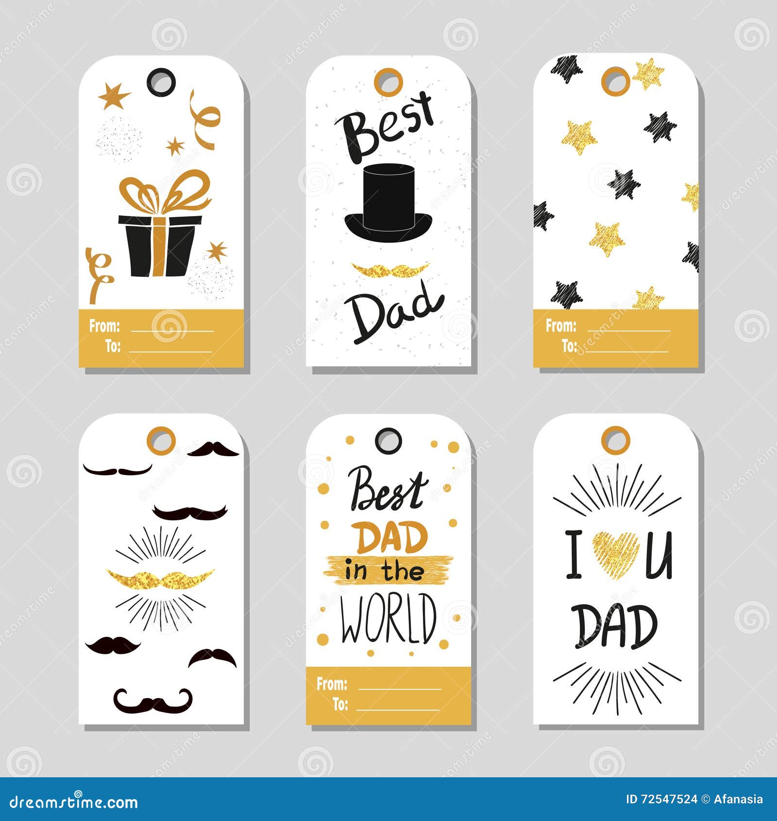 Download Fathers Day Set In Gold And Black. Collection Of Gift Tags ...