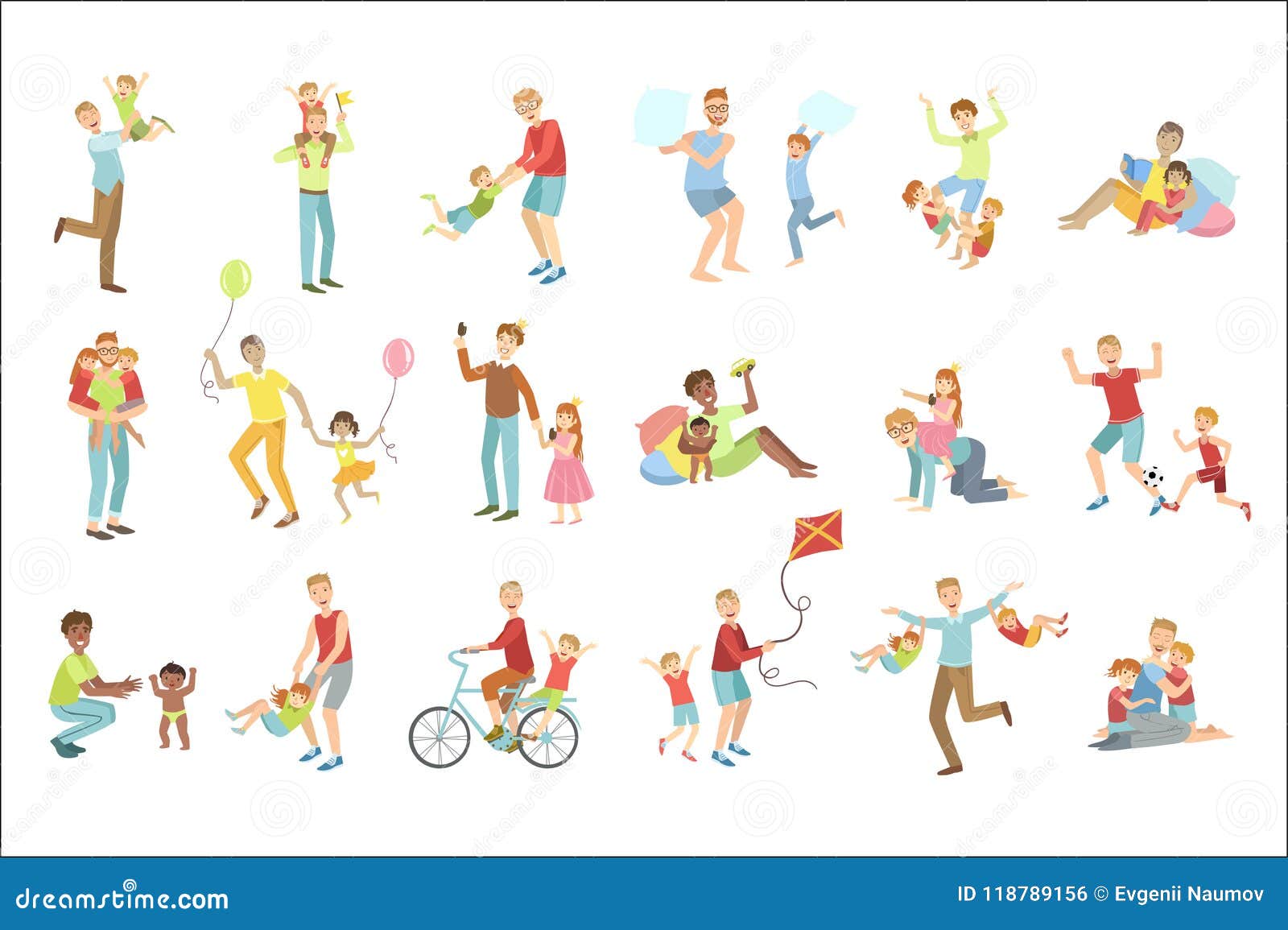 Fathers Playing with Kids Set of Illustrations Stock Vector ...