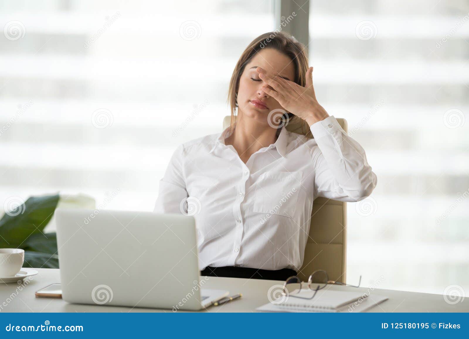 fatigued tired businesswoman feeling exhausted of overwork in of