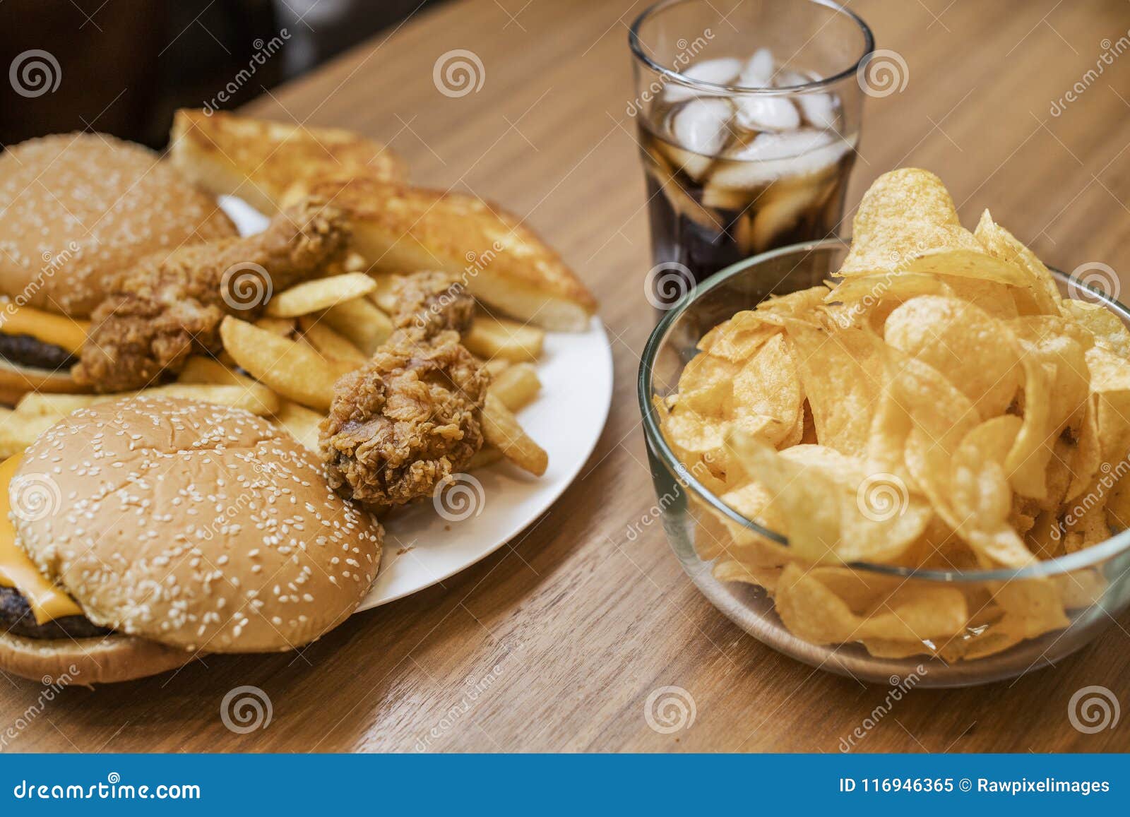 fattening and unhealthy fast food on the table