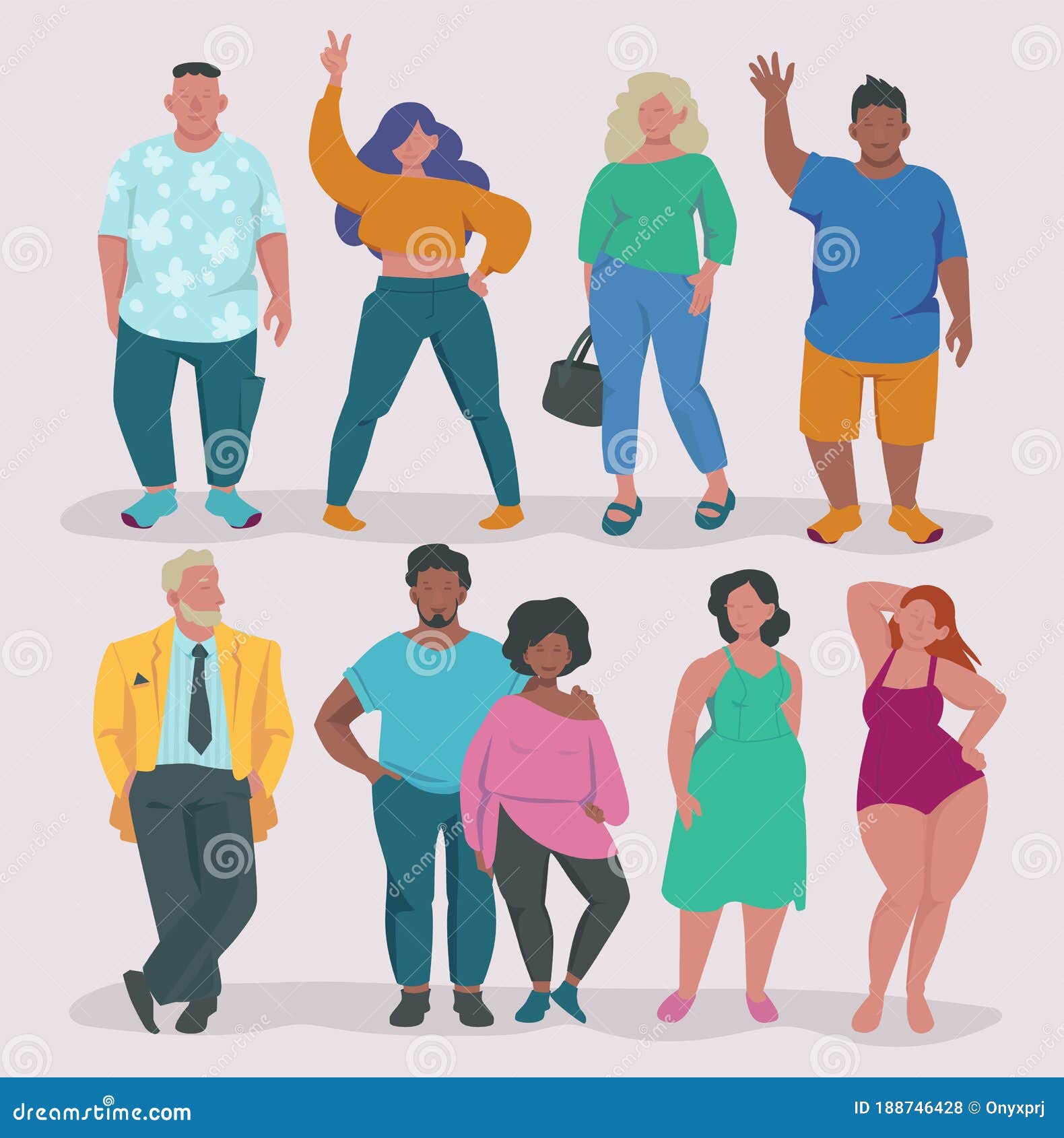 Fatty Lifestyle Fat Male And Female Characters Attractive Overweight People Group Body Positive Vector Concept Stock Vector Illustration Of Attractive Cartoon
