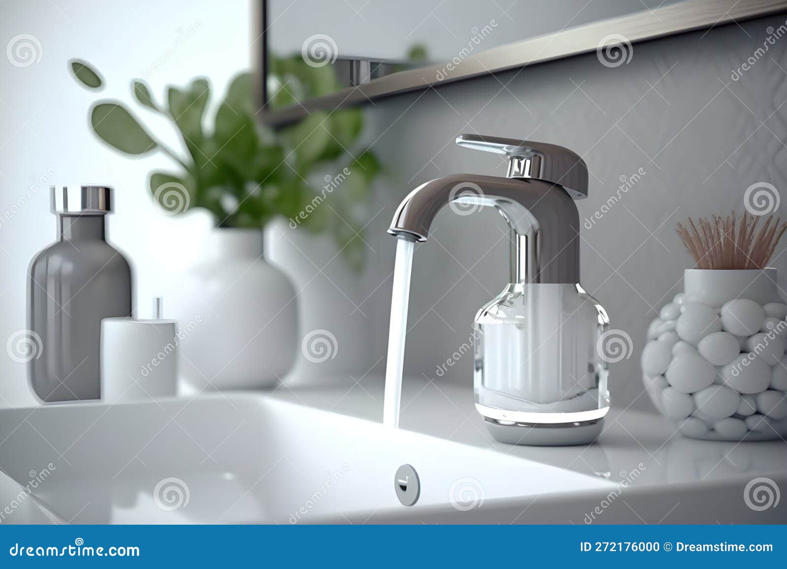 Faucet with Drinking Water in the Bathroom, Generative AI Stock